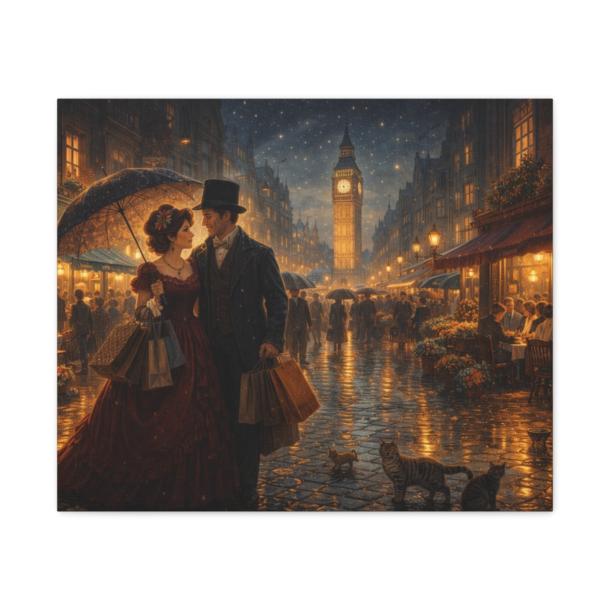 🕯️ Victorian London Rainy Evening Canvas — A Love Story Under Gaslight ✨