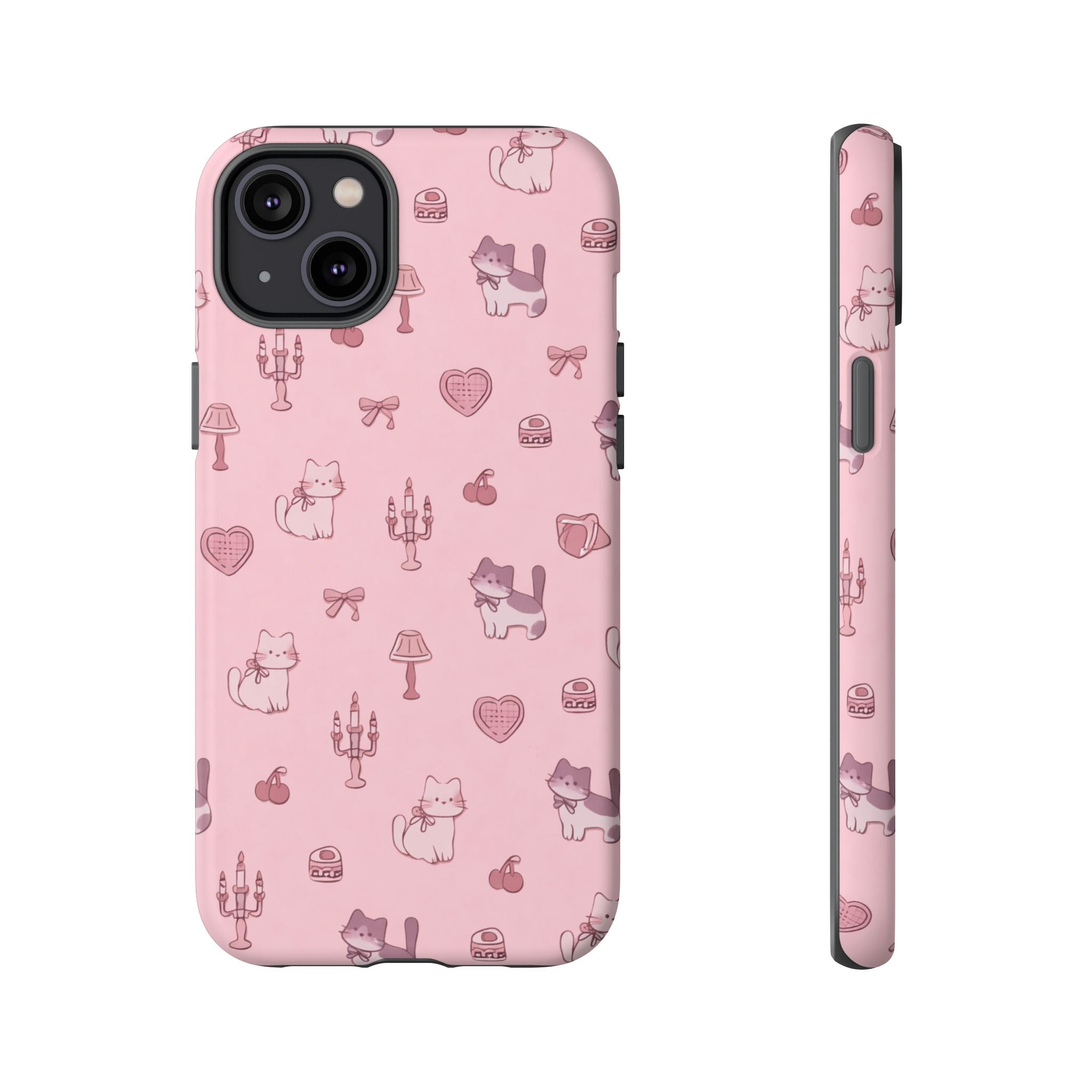 Pink Kawaii Cat Pattern Tough Phone Case🎀💕🐈