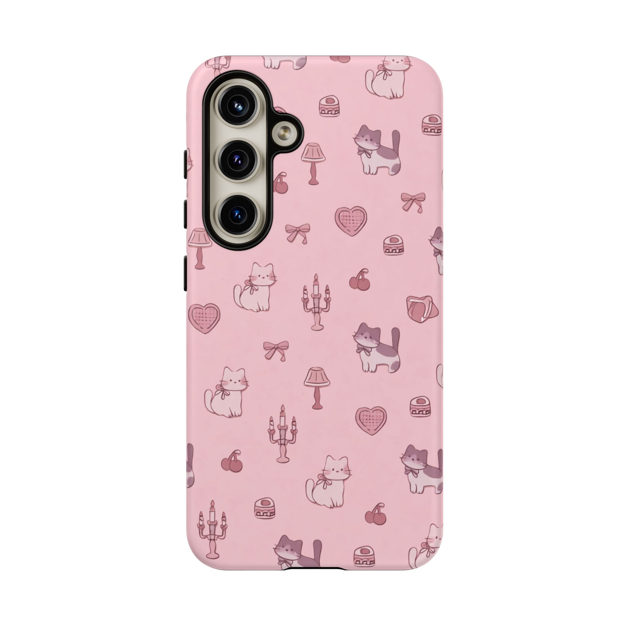 Pink Kawaii Cat Pattern Tough Phone Case🎀💕🐈