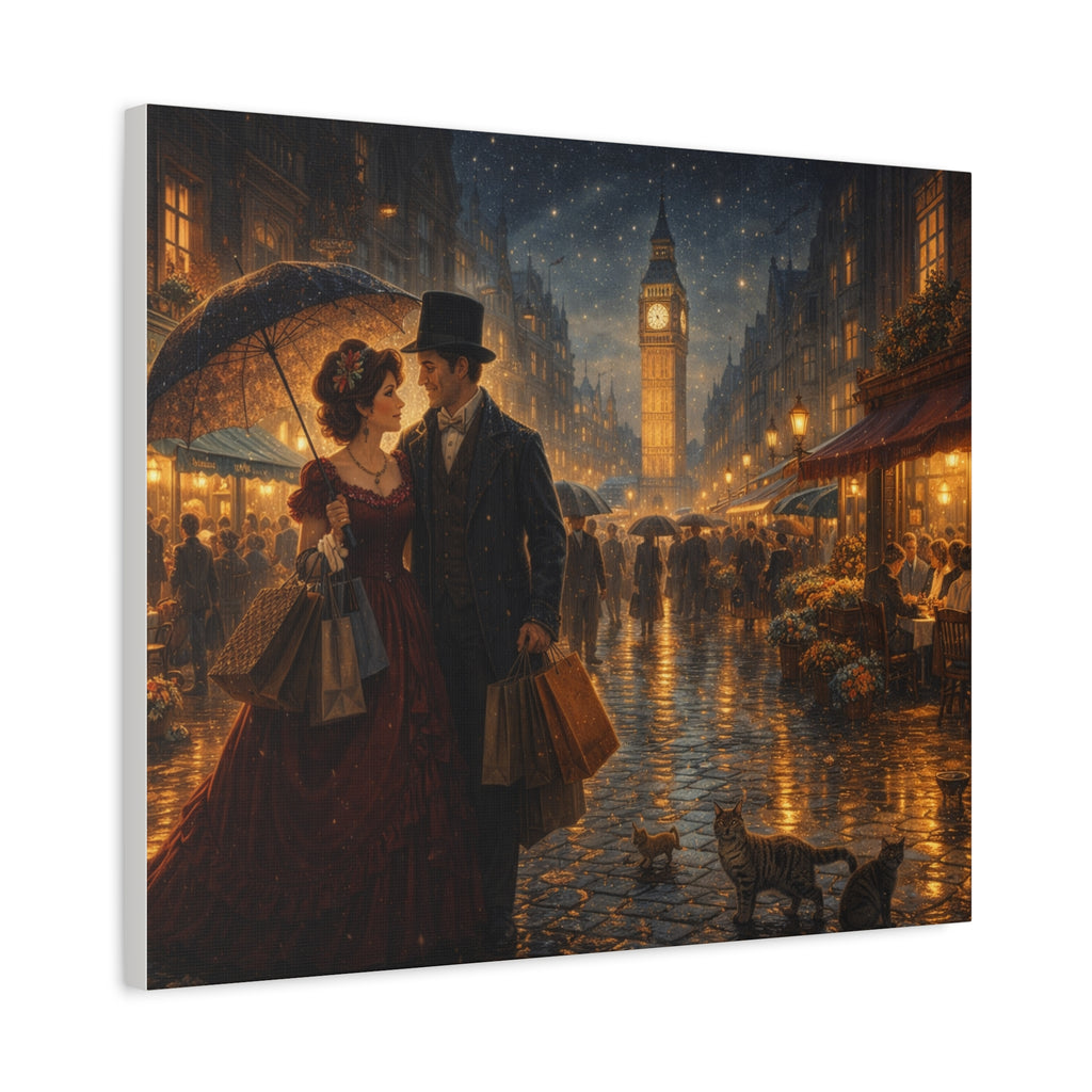 🕯️ Victorian London Rainy Evening Canvas — A Love Story Under Gaslight ✨