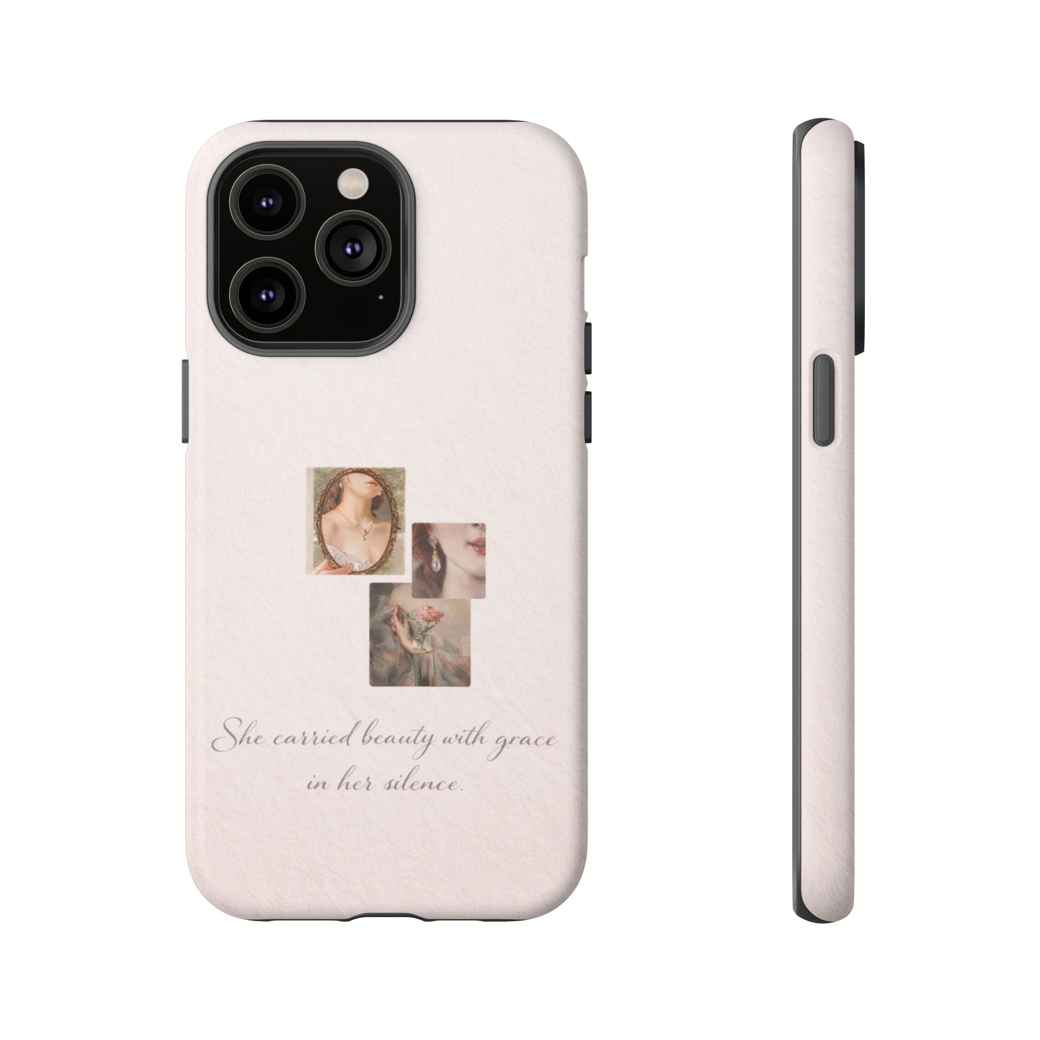 Phone Case — 'She Carried Beauty With Grace in Her Silence' Vintage Art Floral Design🩷