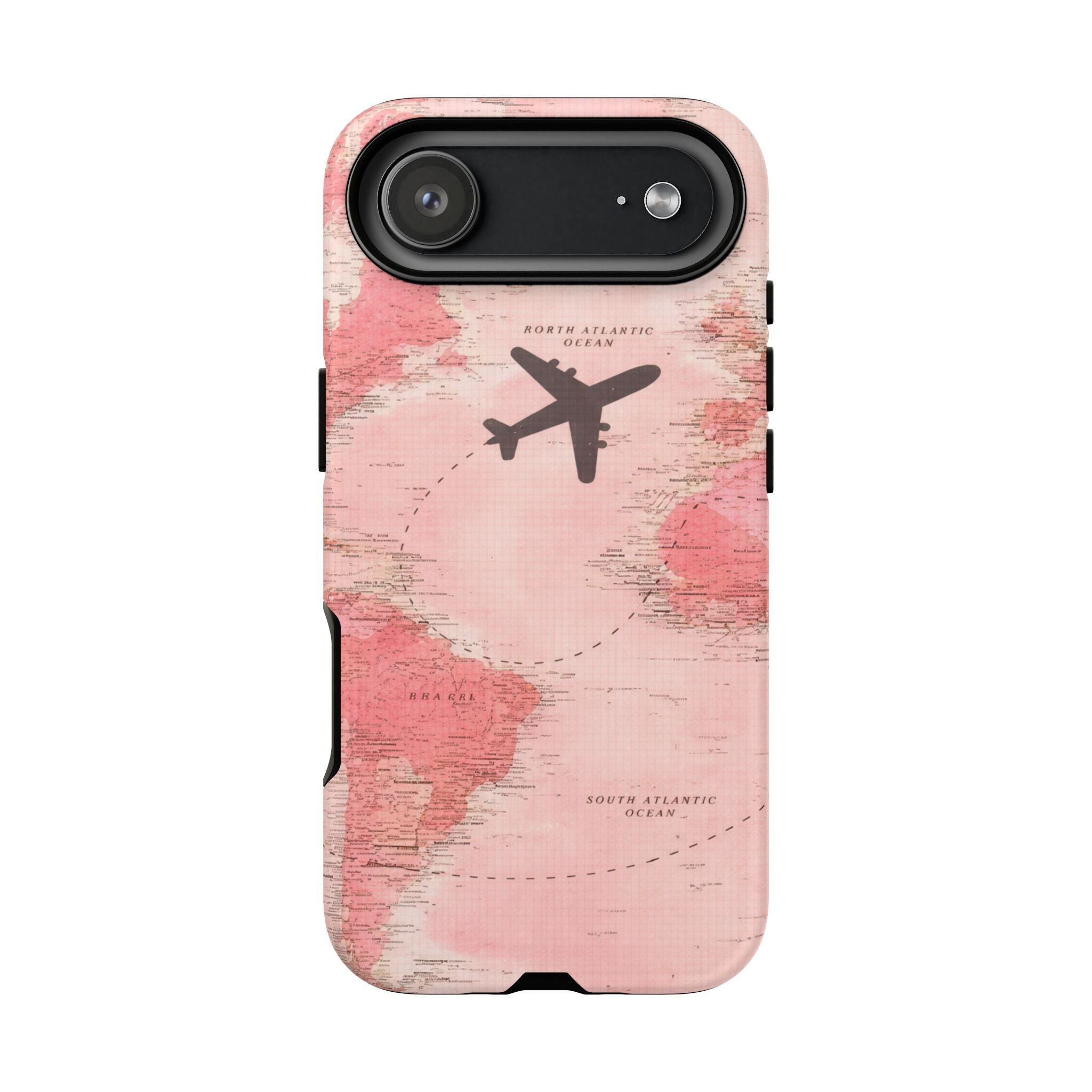 Pink World Map Phone Case with Airplane Silhouette – Travel Passport Case🎀✈️