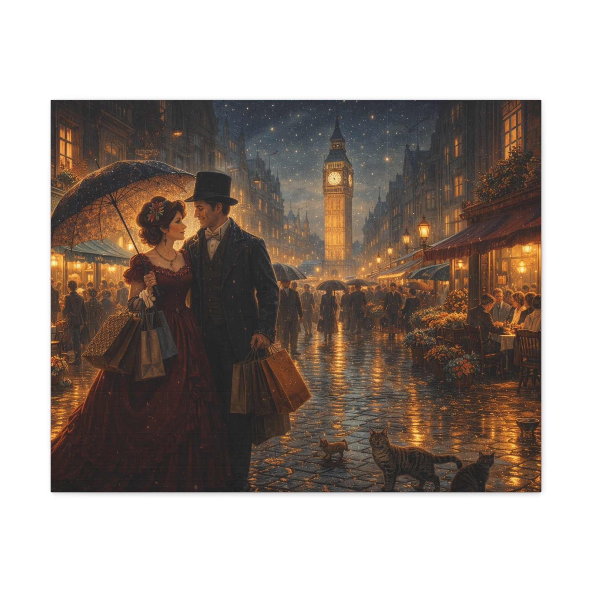 🕯️ Victorian London Rainy Evening Canvas — A Love Story Under Gaslight ✨