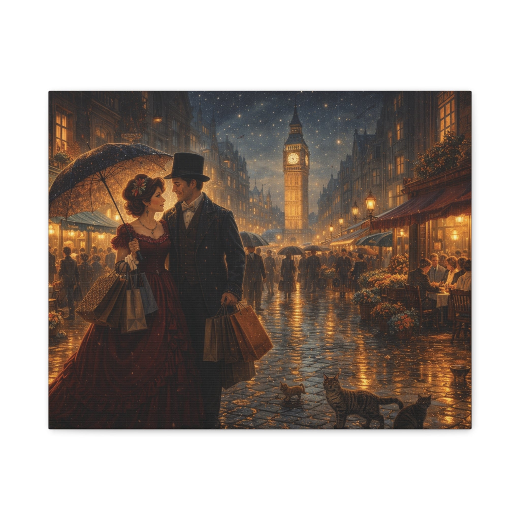 🕯️ Victorian London Rainy Evening Canvas — A Love Story Under Gaslight ✨