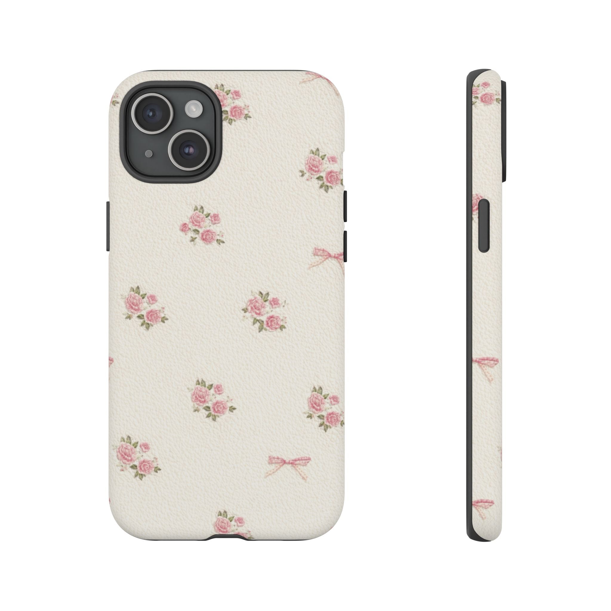 Floral Bow Tough Phone Case — Vintage Pink Rose Pattern🌷🎀