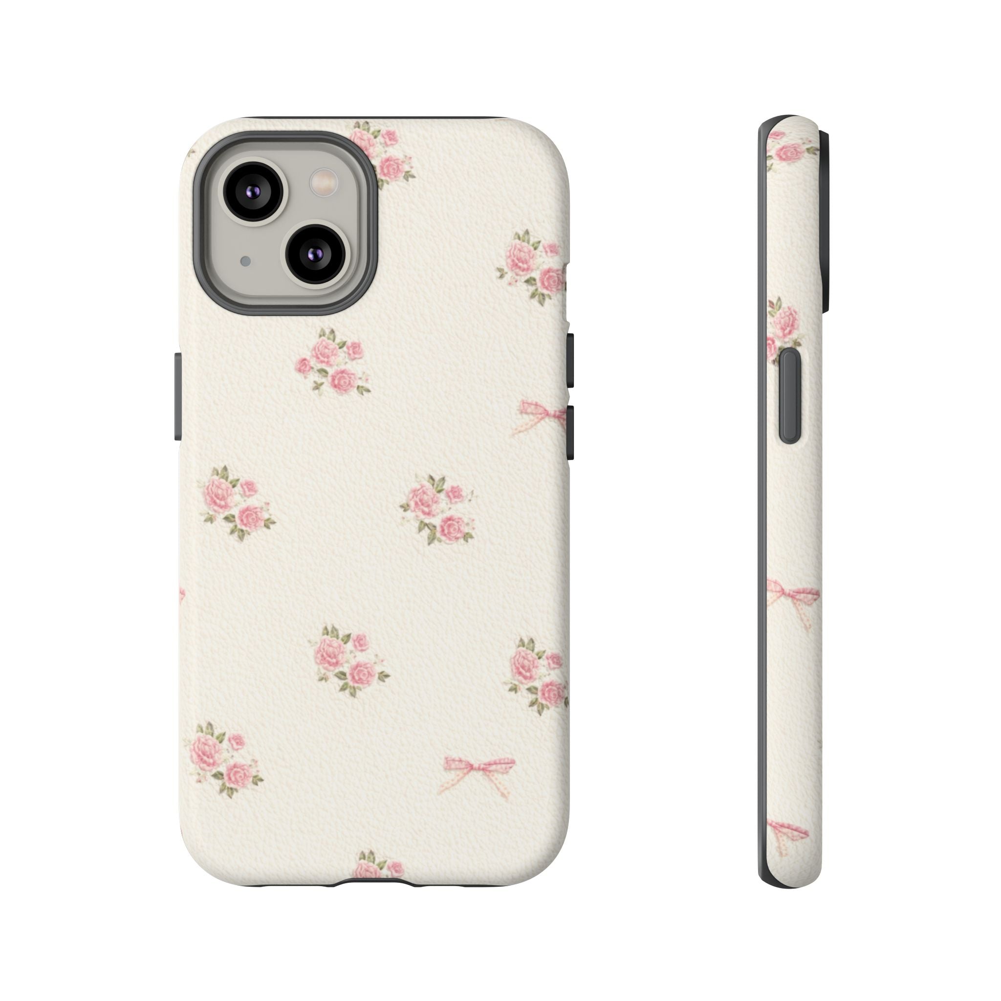 Floral Bow Tough Phone Case — Vintage Pink Rose Pattern🌷🎀