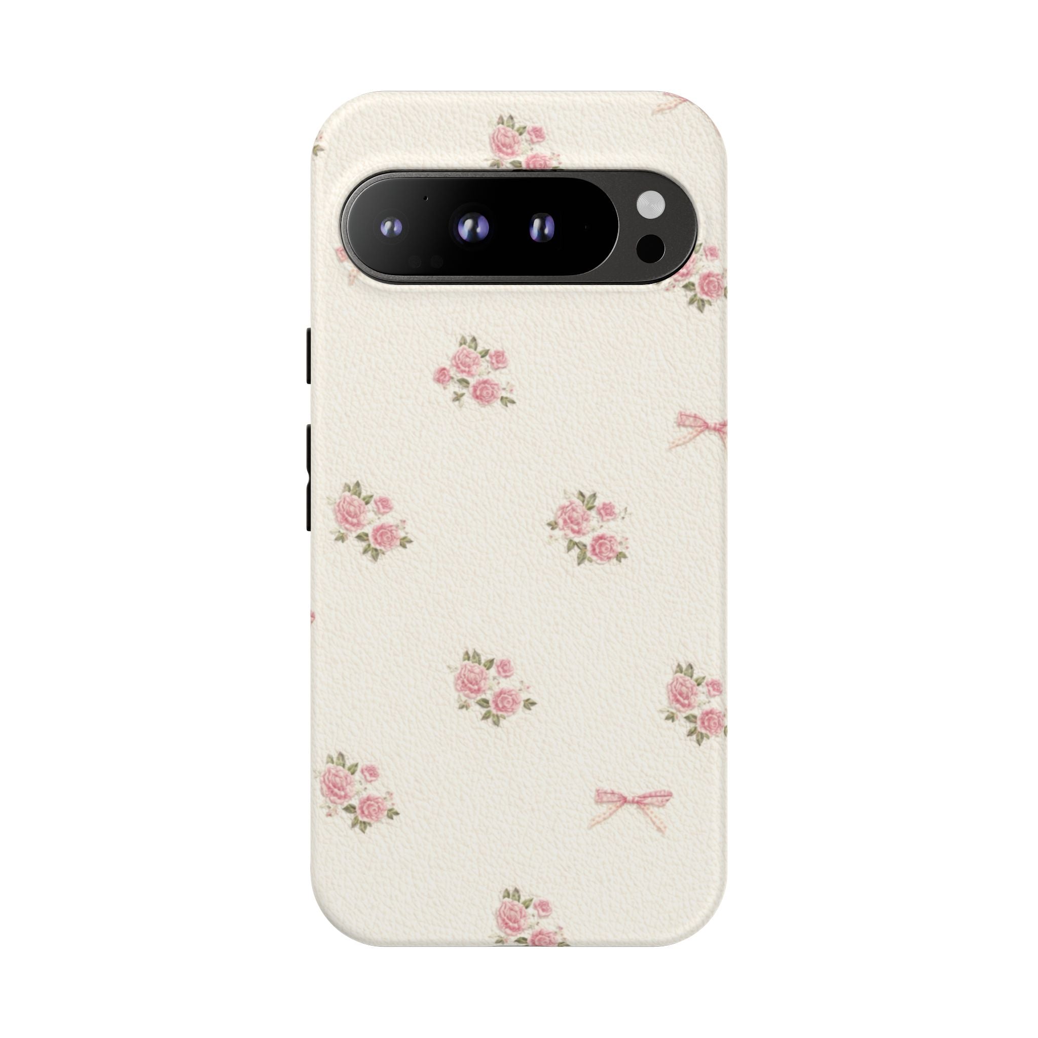 Floral Bow Tough Phone Case — Vintage Pink Rose Pattern🌷🎀