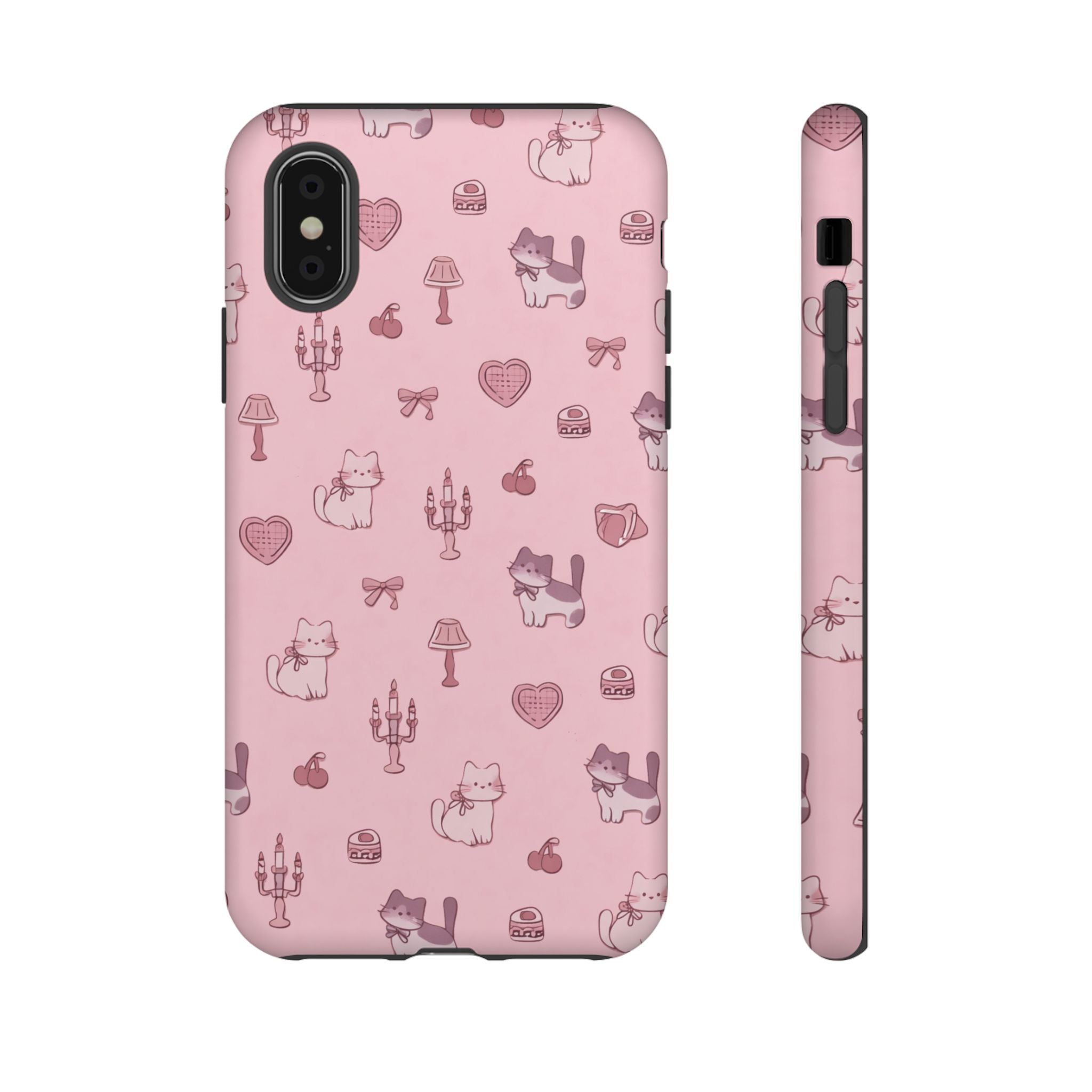 Pink Kawaii Cat Pattern Tough Phone Case🎀💕🐈