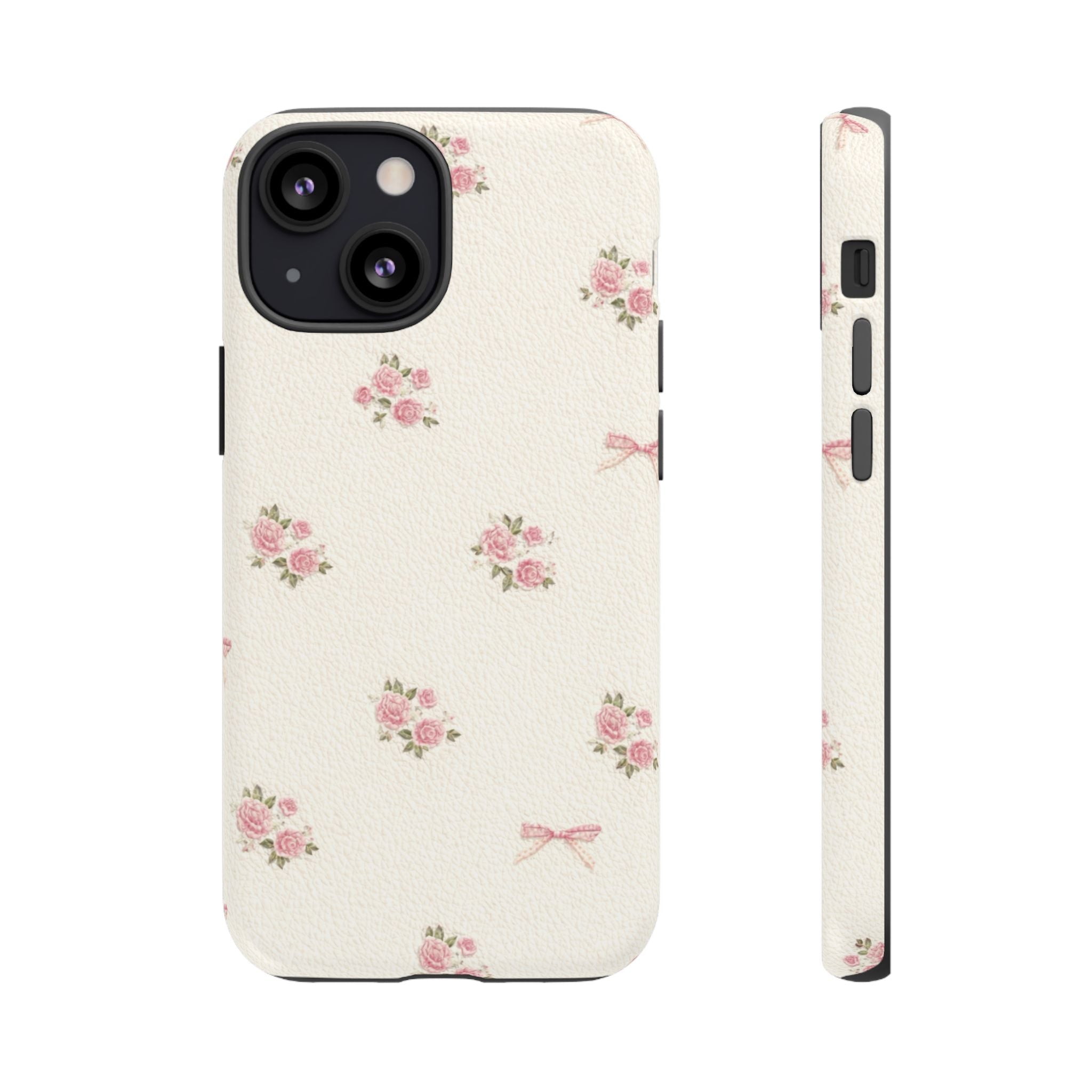 Floral Bow Tough Phone Case — Vintage Pink Rose Pattern🌷🎀
