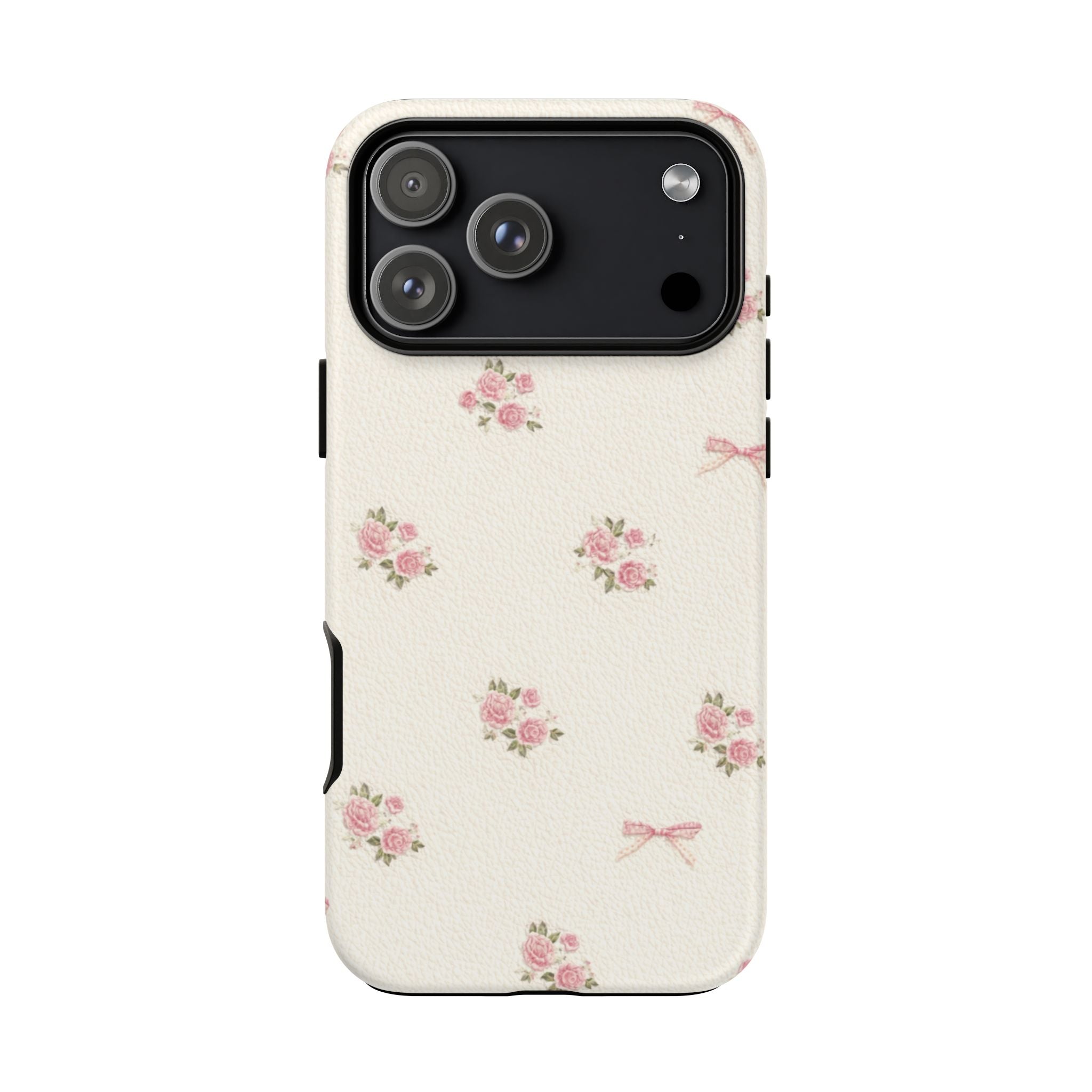 Floral Bow Tough Phone Case — Vintage Pink Rose Pattern🌷🎀