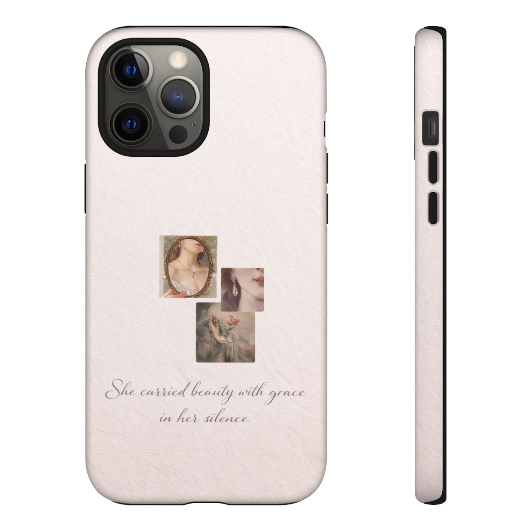 Phone Case — 'She Carried Beauty With Grace in Her Silence' Vintage Art Floral Design🩷