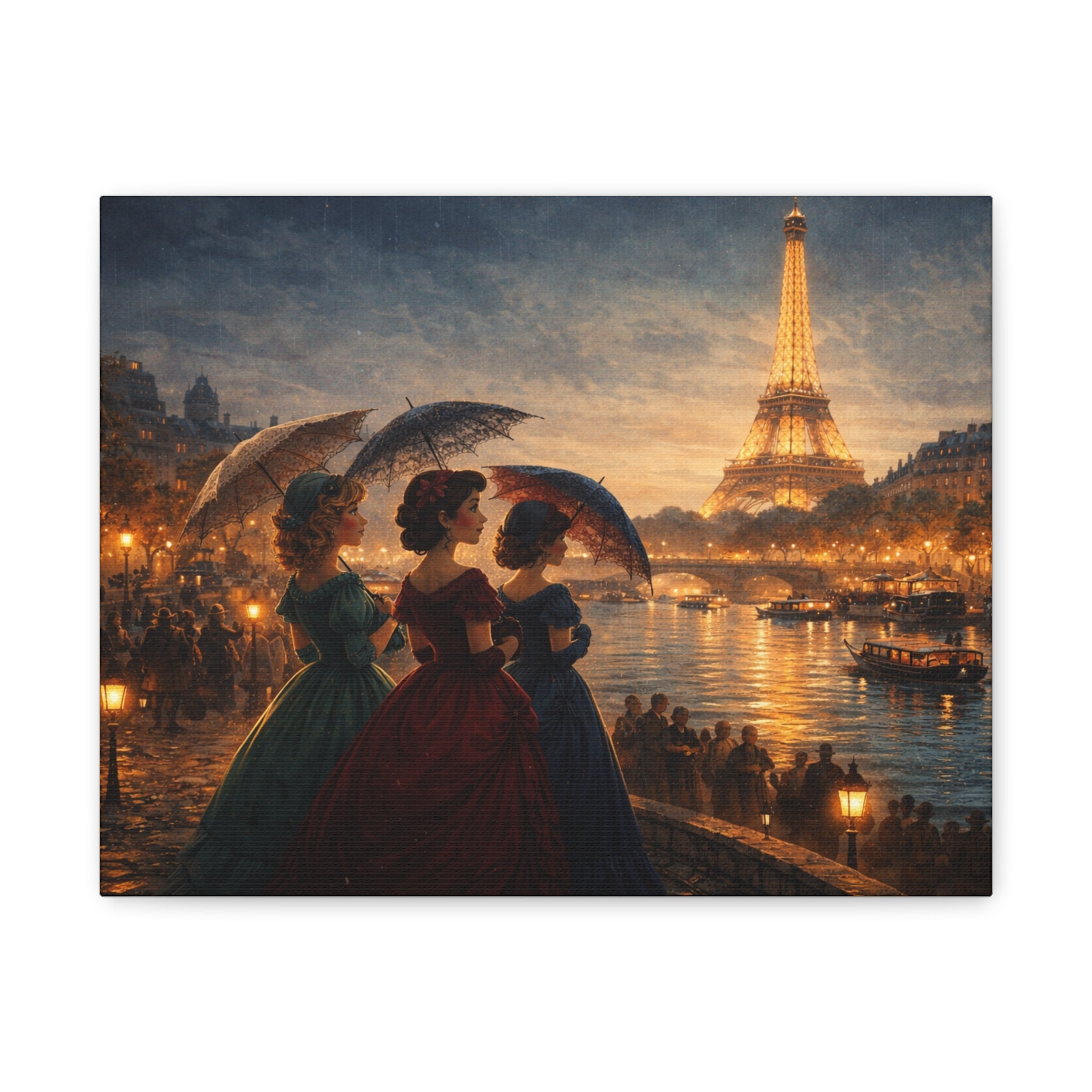 A Parisian Evening – Romantic Vintage Canvas Art by the Seine