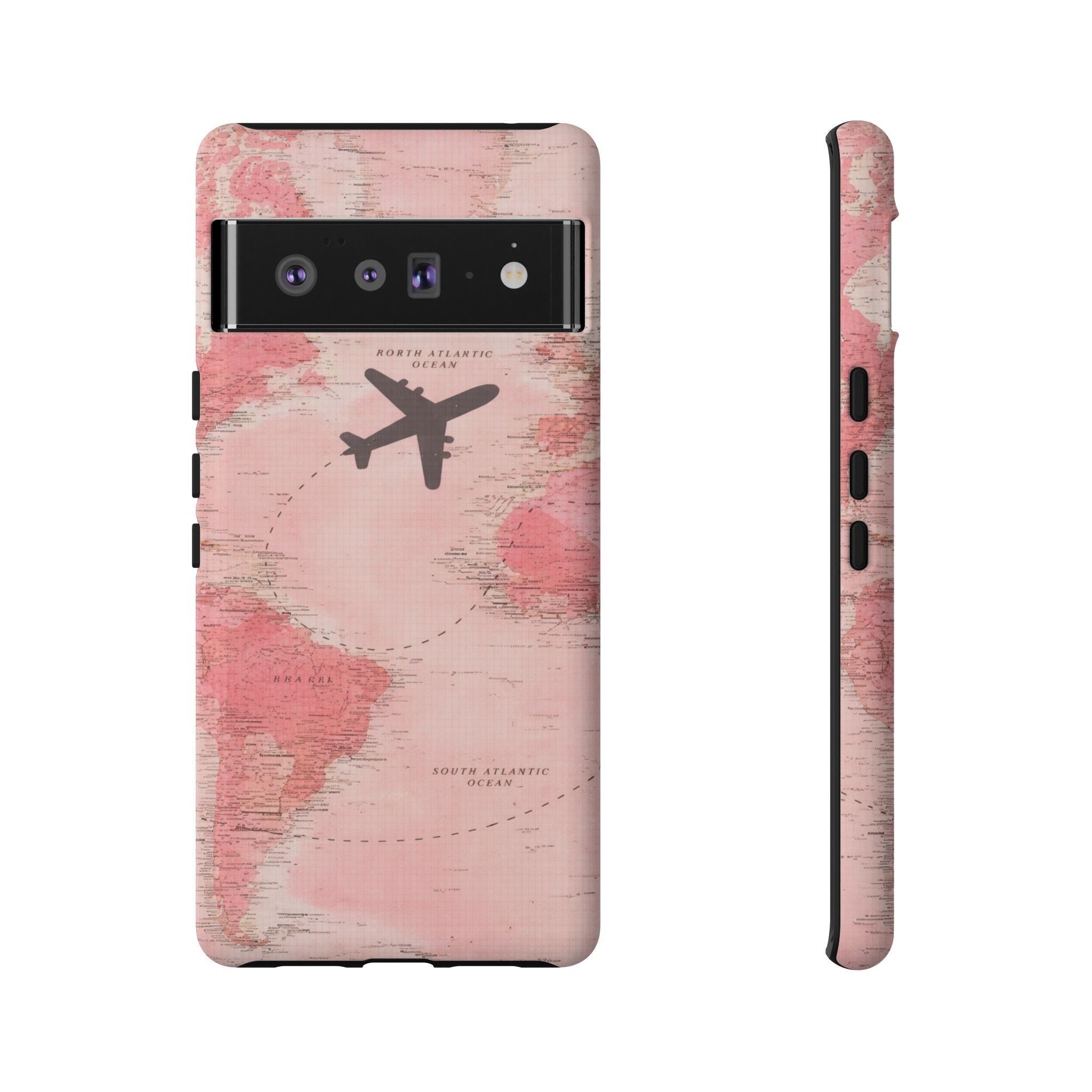 Pink World Map Phone Case with Airplane Silhouette – Travel Passport Case🎀✈️