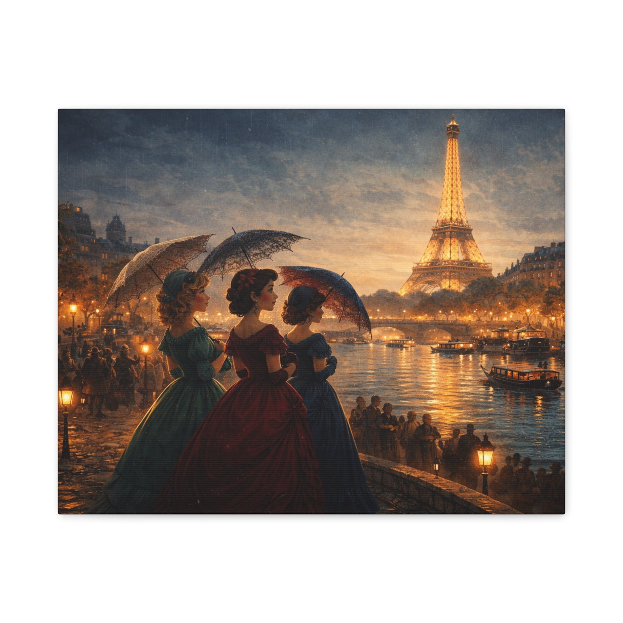 A Parisian Evening – Romantic Vintage Canvas Art by the Seine