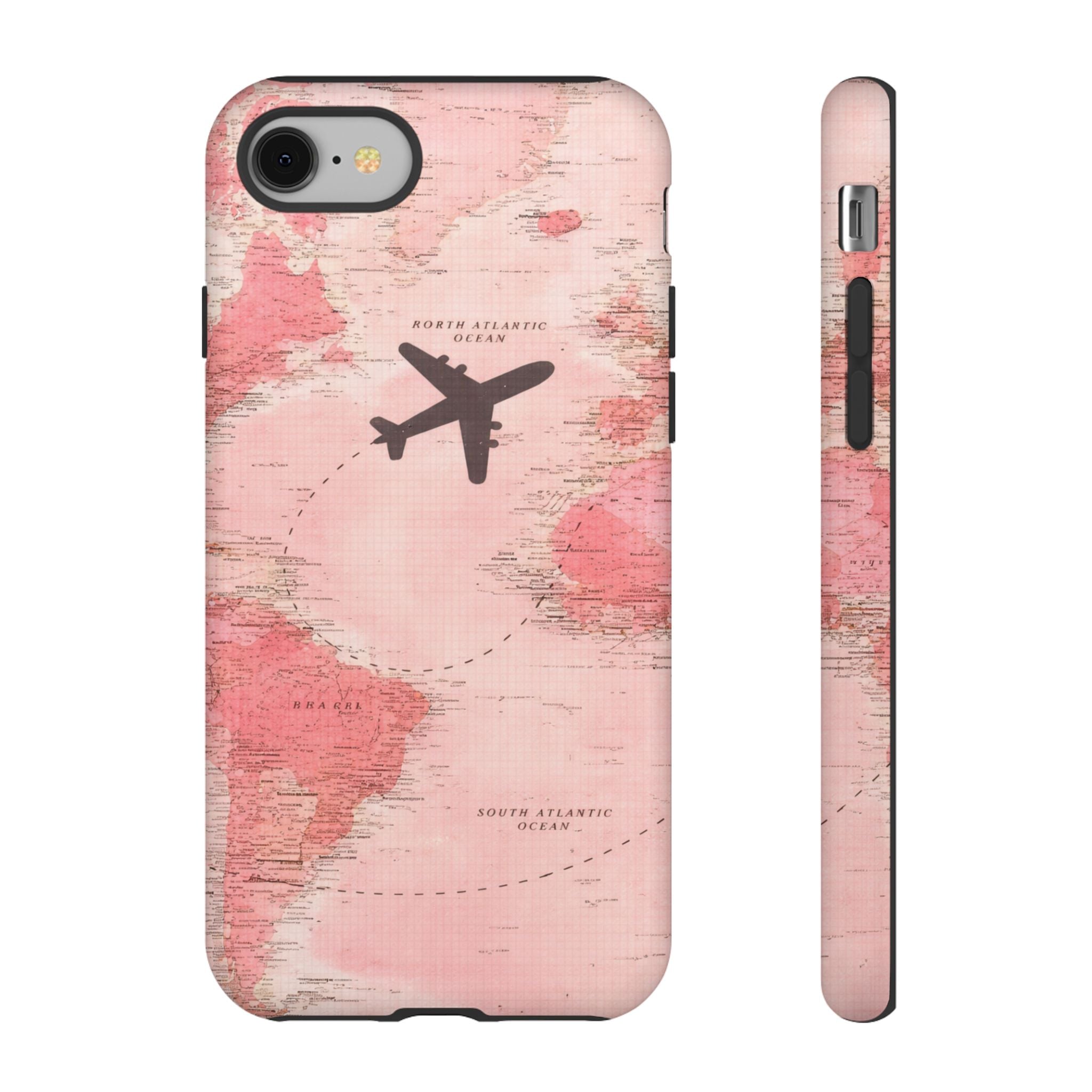 Pink World Map Phone Case with Airplane Silhouette – Travel Passport Case🎀✈️