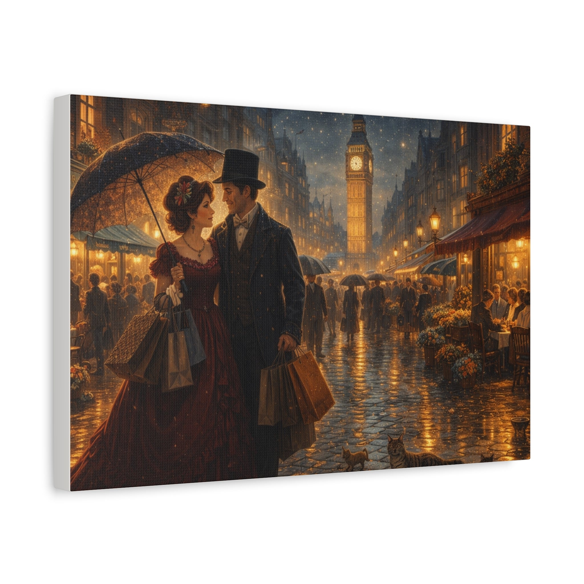 🕯️ Victorian London Rainy Evening Canvas — A Love Story Under Gaslight ✨