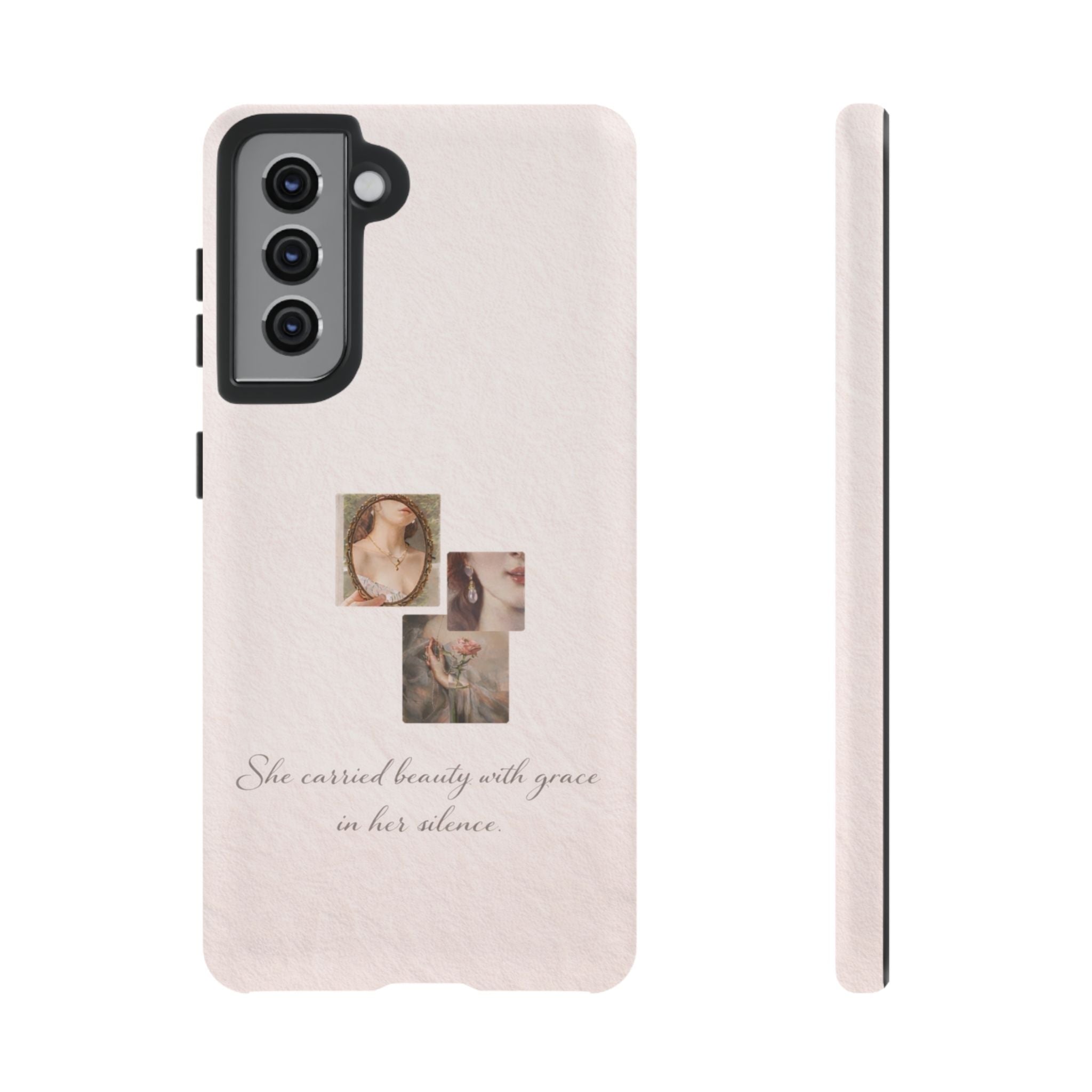 Phone Case — 'She Carried Beauty With Grace in Her Silence' Vintage Art Floral Design🩷