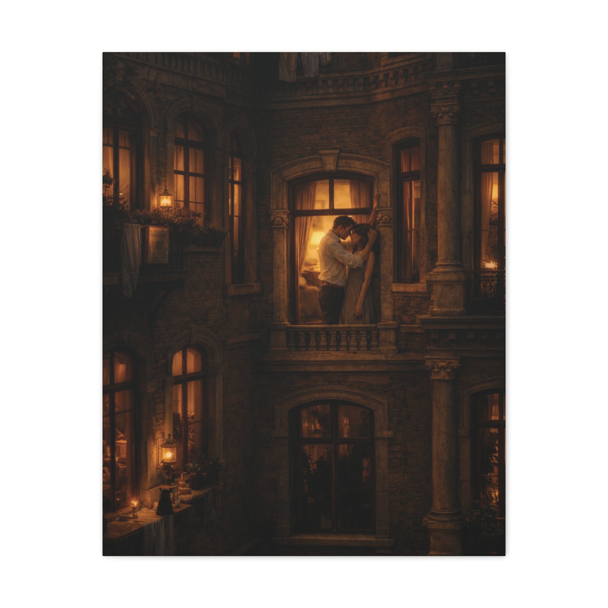 A Quiet Balcony at Night – Romantic Matte Canvas Wall Art 🌙✨