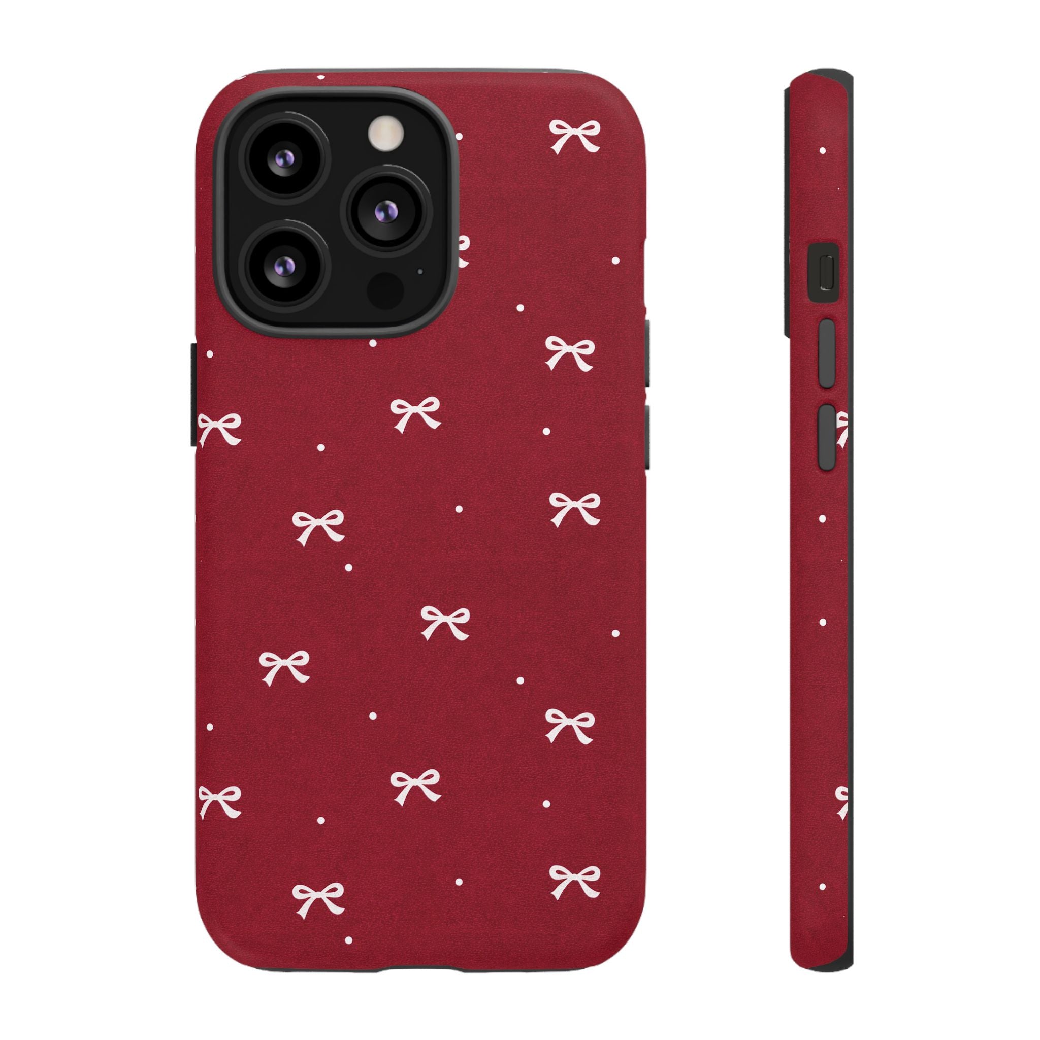 Red Bow Pattern Phone Case | Cute Minimal iPhone Case | Vintage Coquette Aesthetic Cover | Tough Protective Case