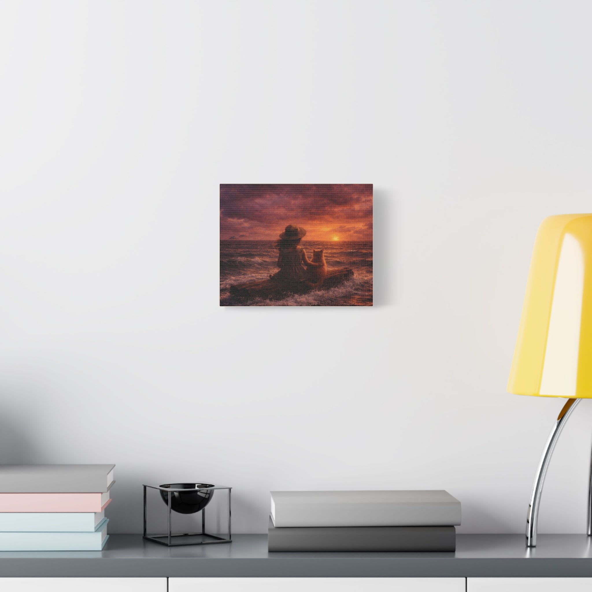 Quiet Companionship at Sunset – Girl & Cat Canvas Wall Art (Matte Stretched) 🌅