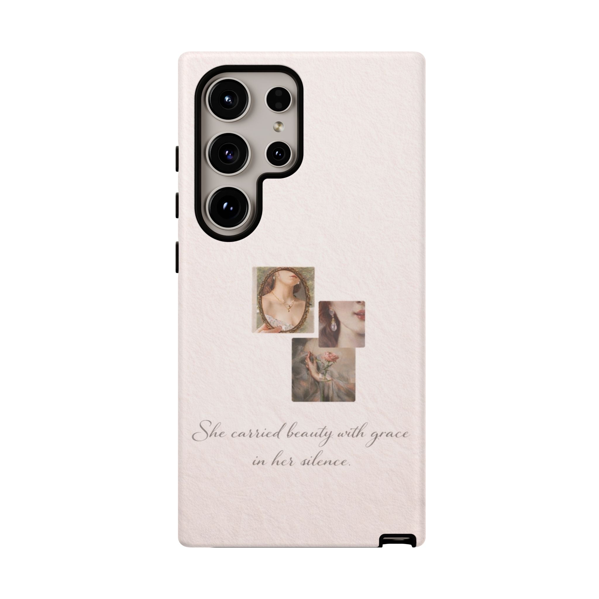 Phone Case — 'She Carried Beauty With Grace in Her Silence' Vintage Art Floral Design🩷