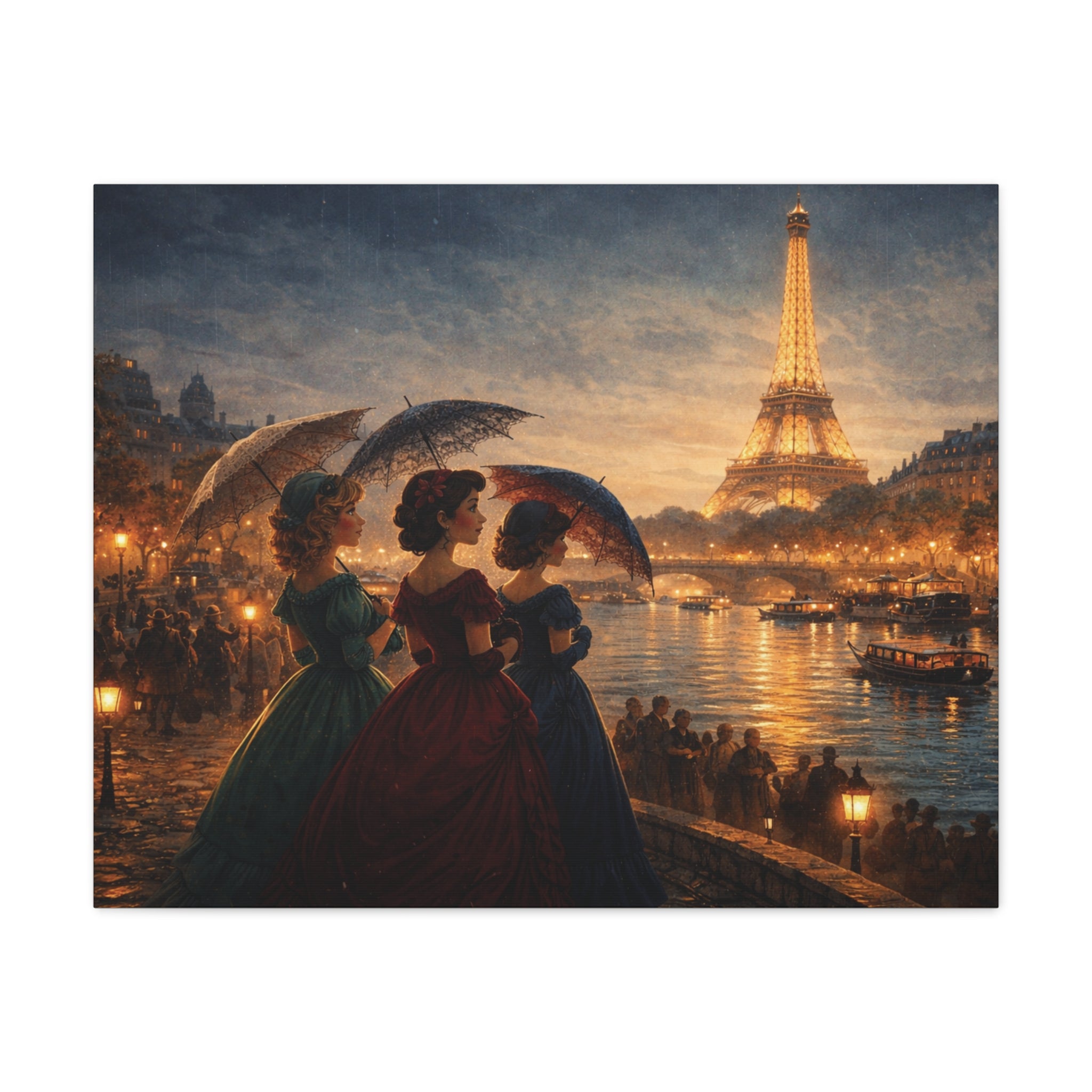 A Parisian Evening – Romantic Vintage Canvas Art by the Seine🏞️