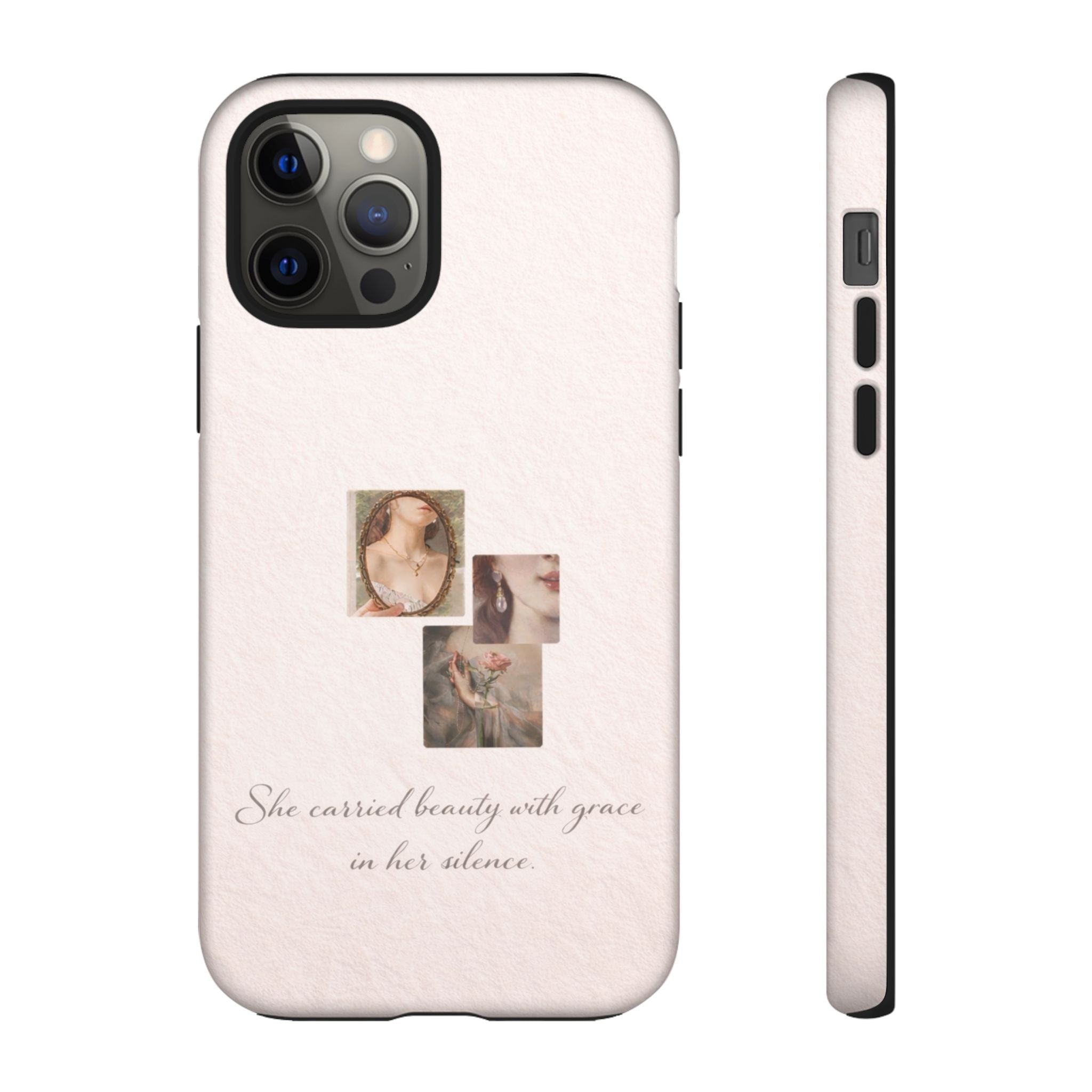 Phone Case — 'She Carried Beauty With Grace in Her Silence' Vintage Art Floral Design🩷