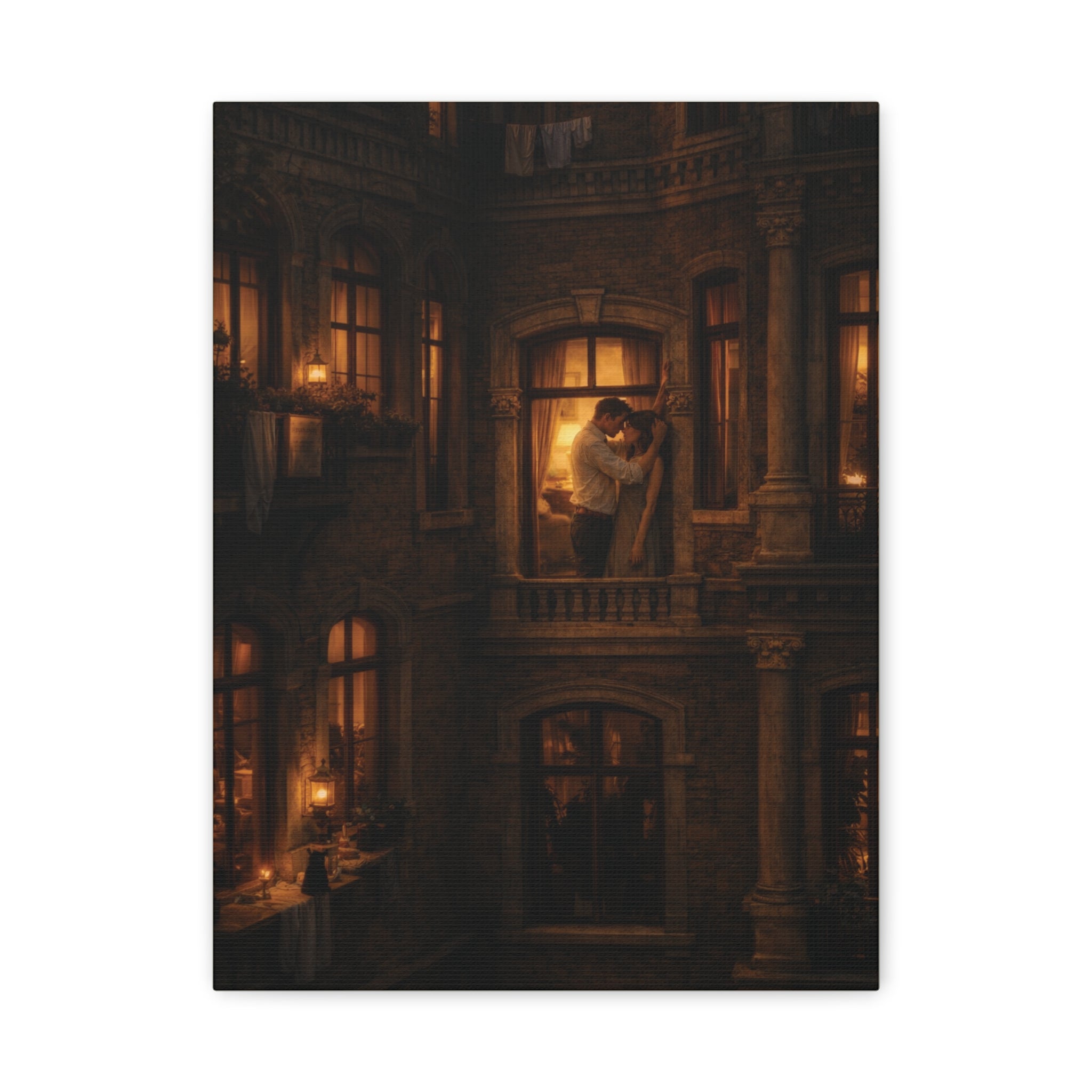 A Quiet Balcony at Night – Romantic Matte Canvas Wall Art 🌙✨