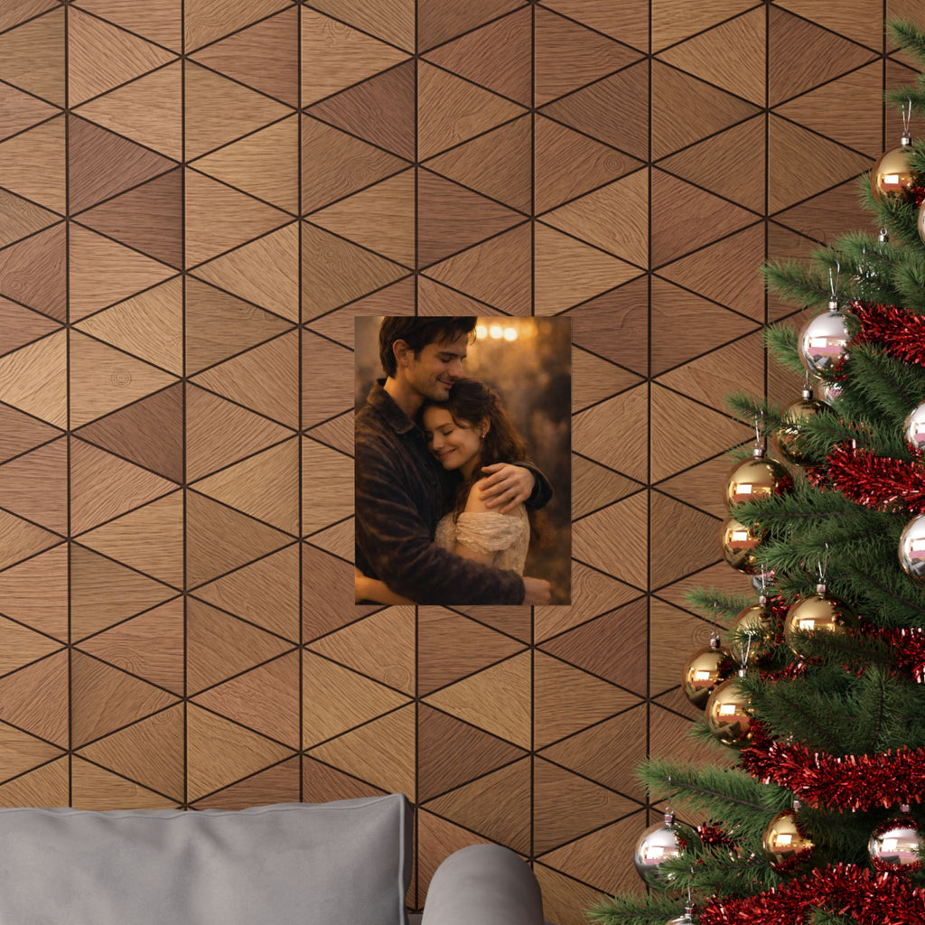 Golden Embrace — Romantic Couple Matte Poster | Warm Cinematic Love Wall Art