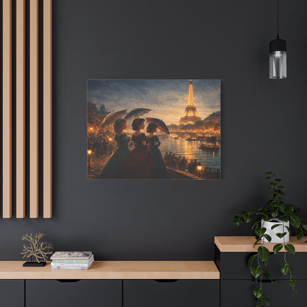 A Parisian Evening – Romantic Vintage Canvas Art by the Seine