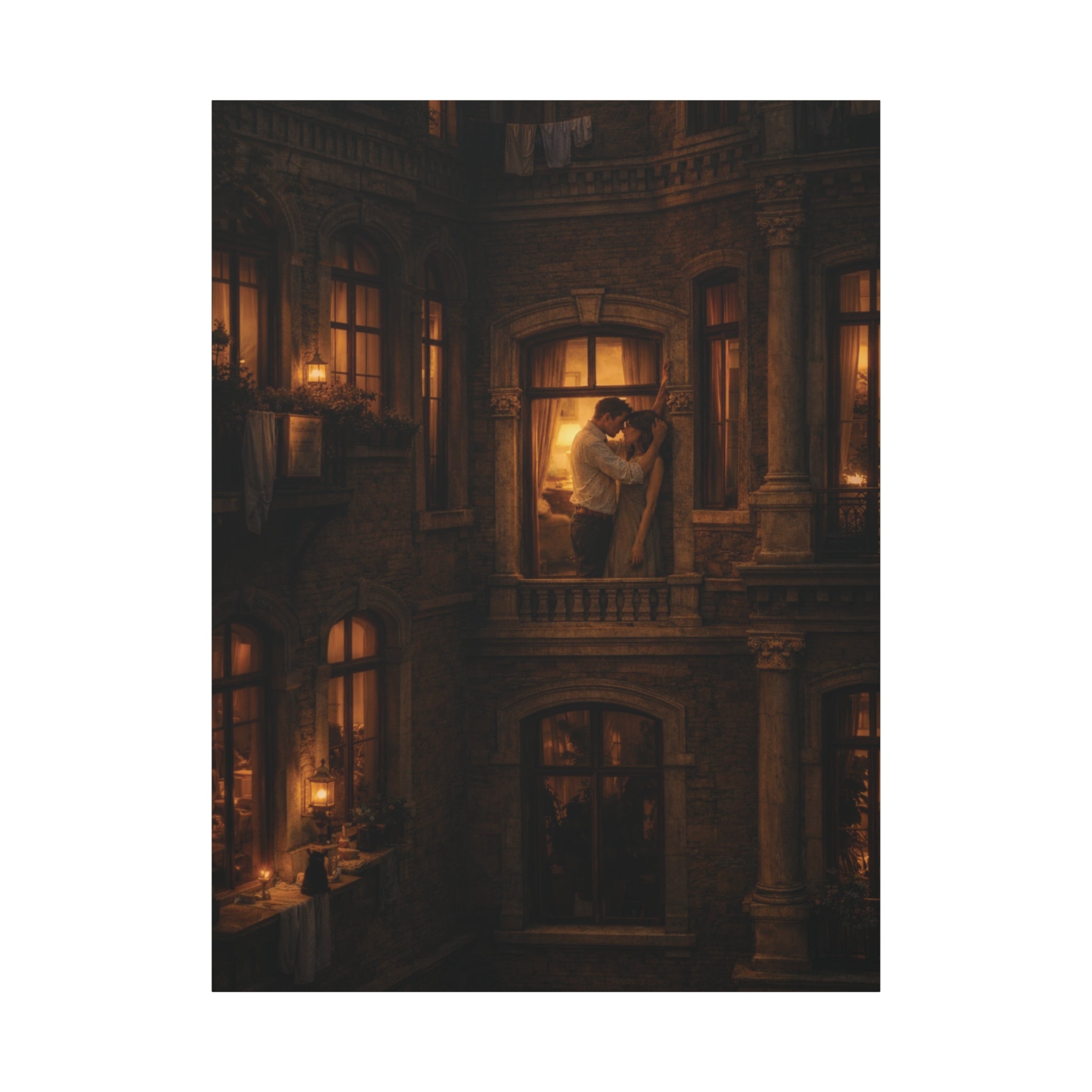 A Quiet Balcony at Night – Romantic Matte Canvas Wall Art 🌙✨