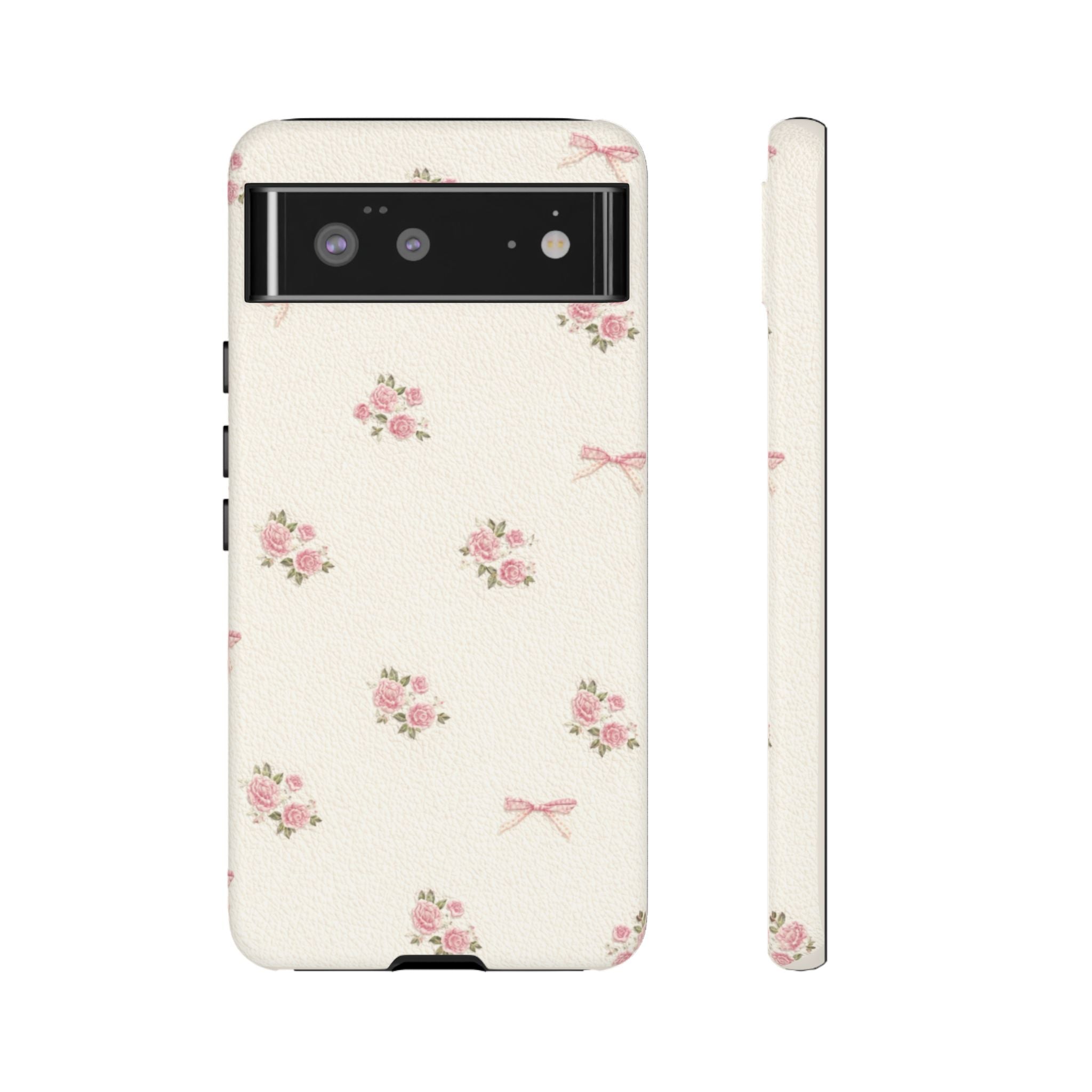Floral Bow Tough Phone Case — Vintage Pink Rose Pattern🌷🎀