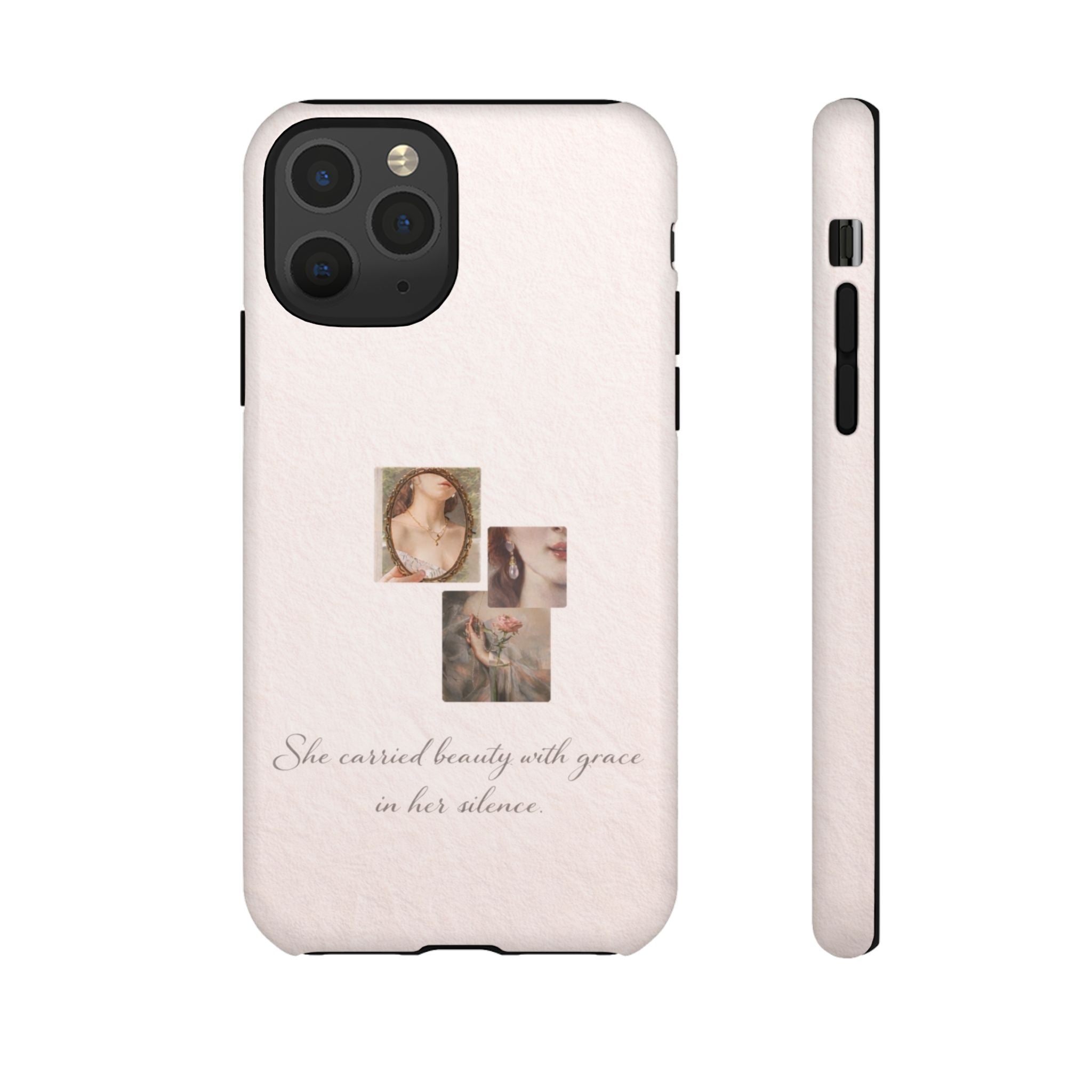 Phone Case — 'She Carried Beauty With Grace in Her Silence' Vintage Art Floral Design🩷