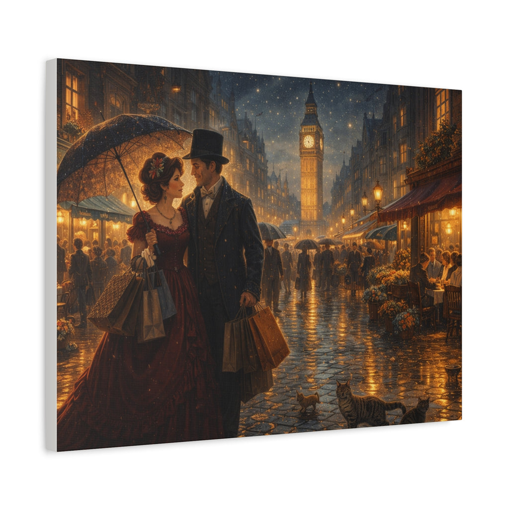 🕯️ Victorian London Rainy Evening Canvas — A Love Story Under Gaslight ✨