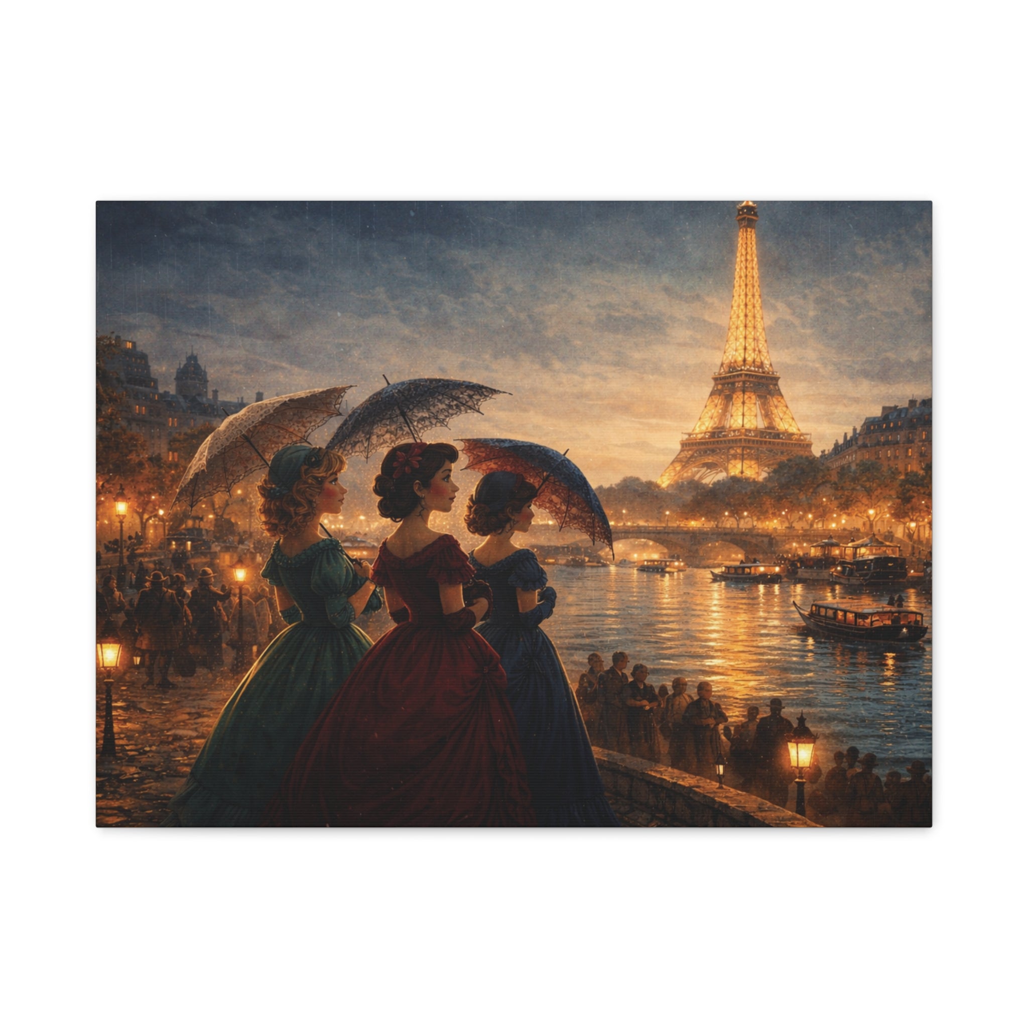 A Parisian Evening – Romantic Vintage Canvas Art by the Seine🏞️