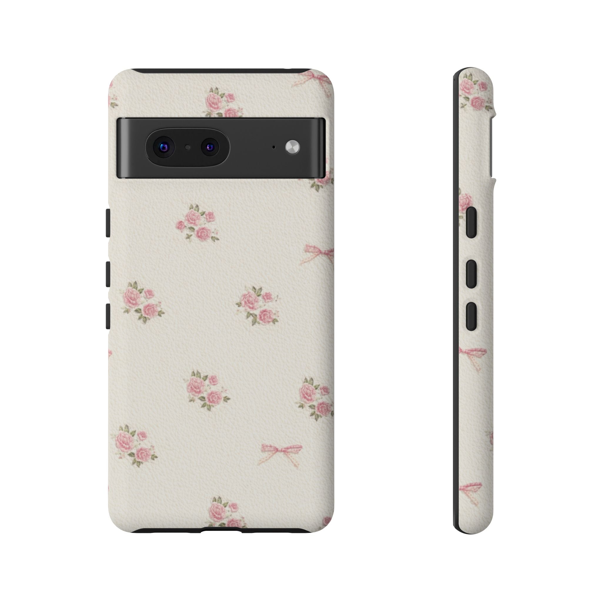 Floral Bow Tough Phone Case — Vintage Pink Rose Pattern🌷🎀
