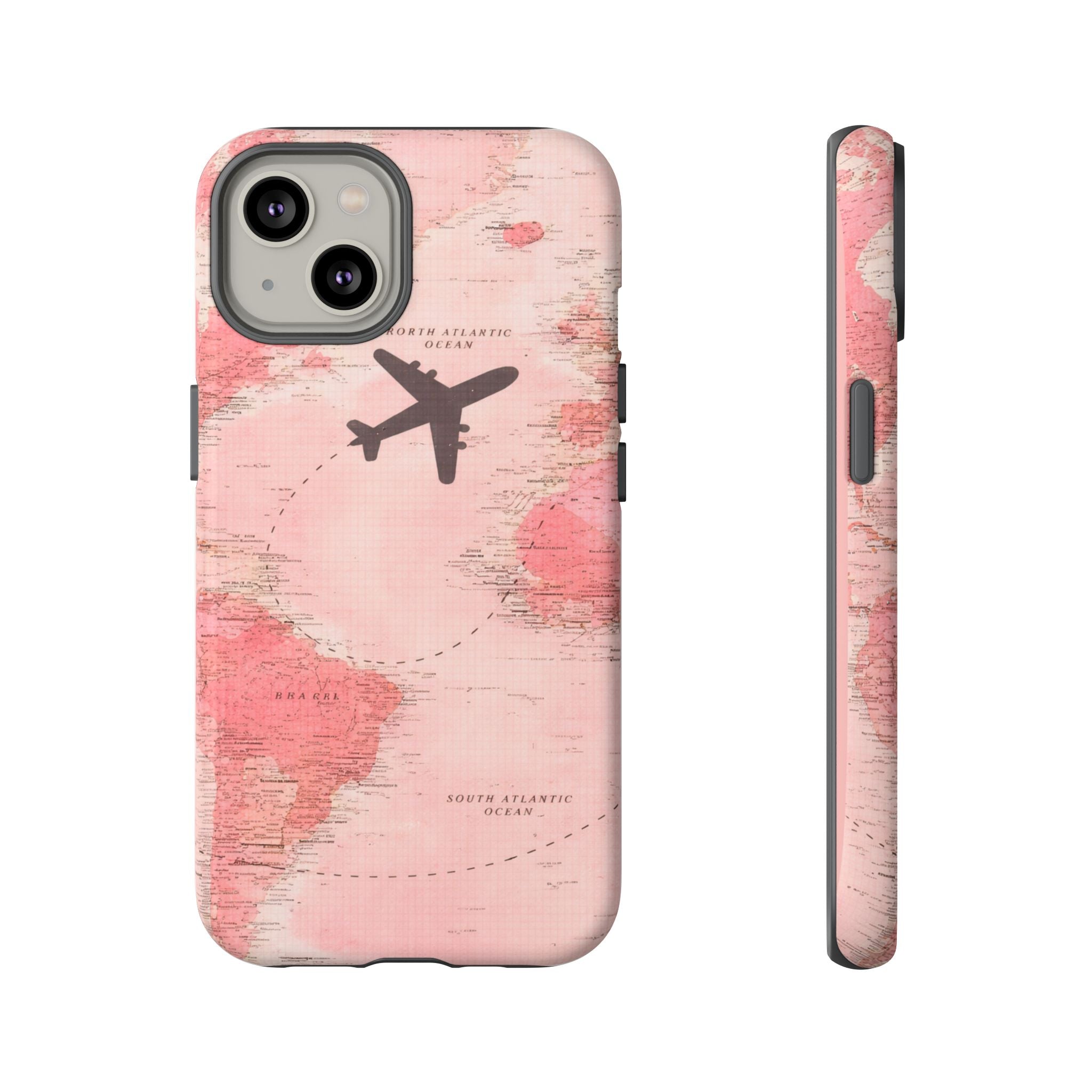 Pink World Map Phone Case with Airplane Silhouette – Travel Passport Case🎀✈️