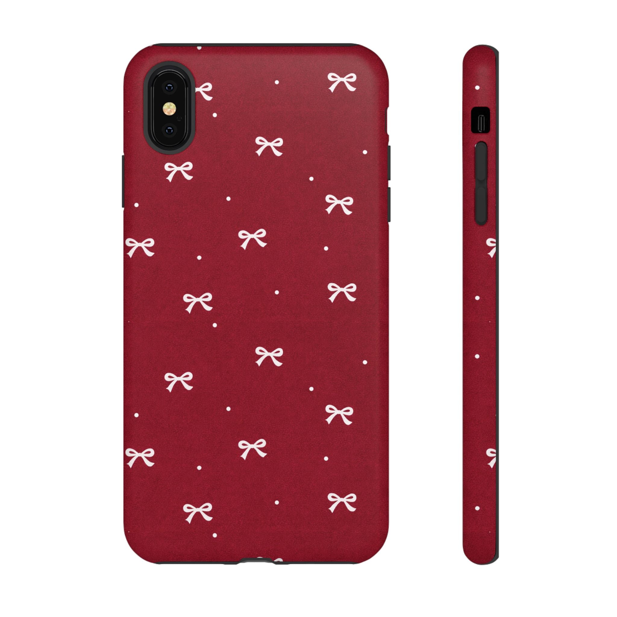 Red Bow Pattern Phone Case | Cute Minimal iPhone Case | Vintage Coquette Aesthetic Cover | Tough Protective Case