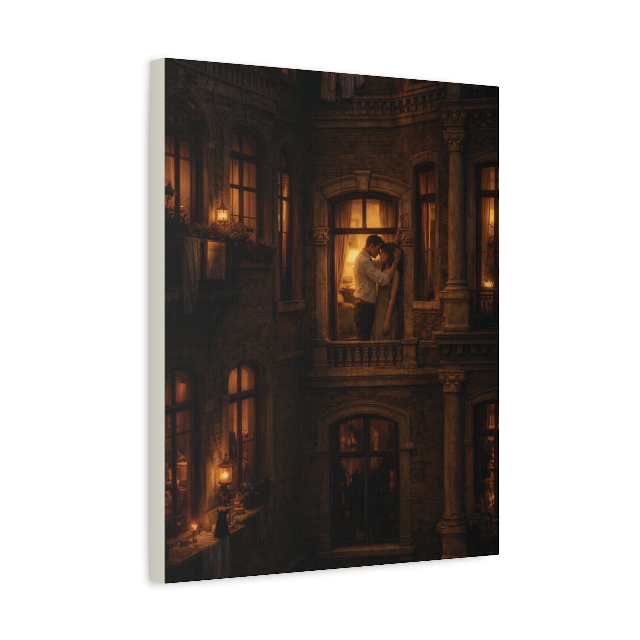 A Quiet Balcony at Night – Romantic Matte Canvas Wall Art 🌙✨