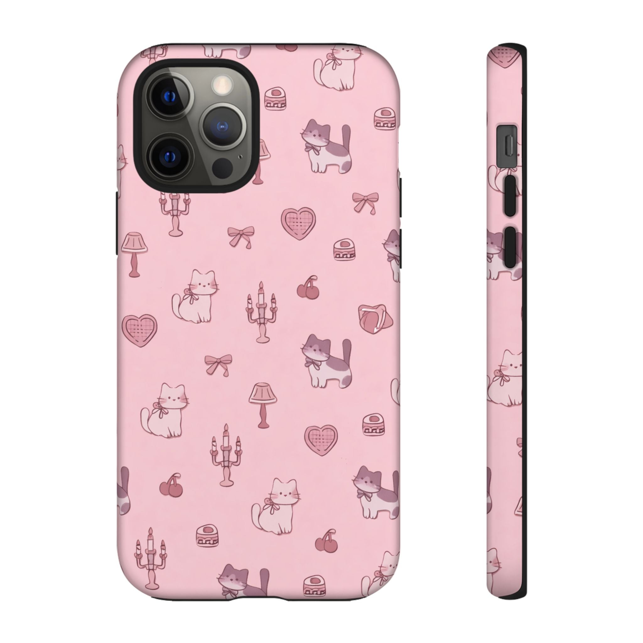 Pink Kawaii Cat Pattern Tough Phone Case🎀💕🐈