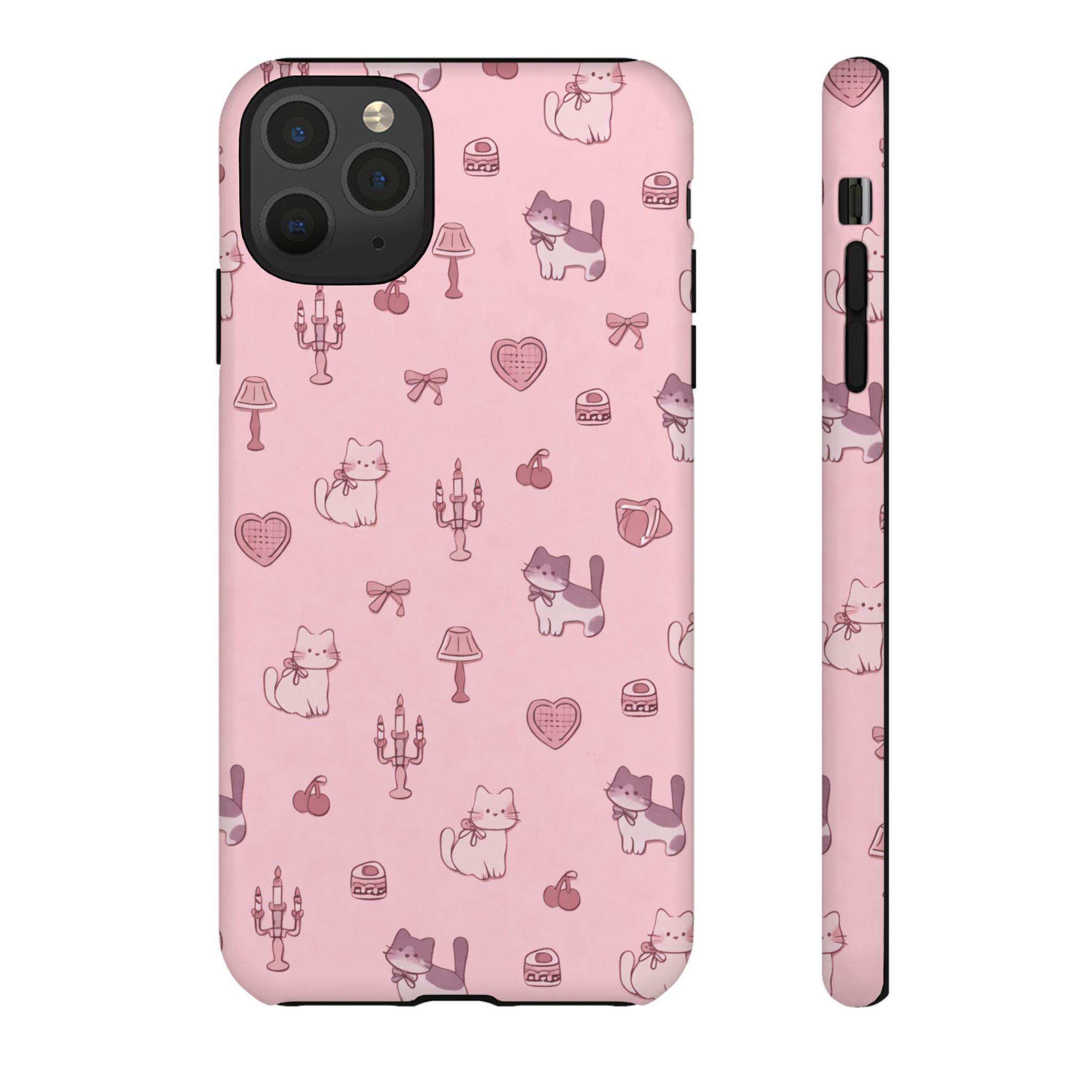 Pink Kawaii Cat Pattern Tough Phone Case🎀💕🐈