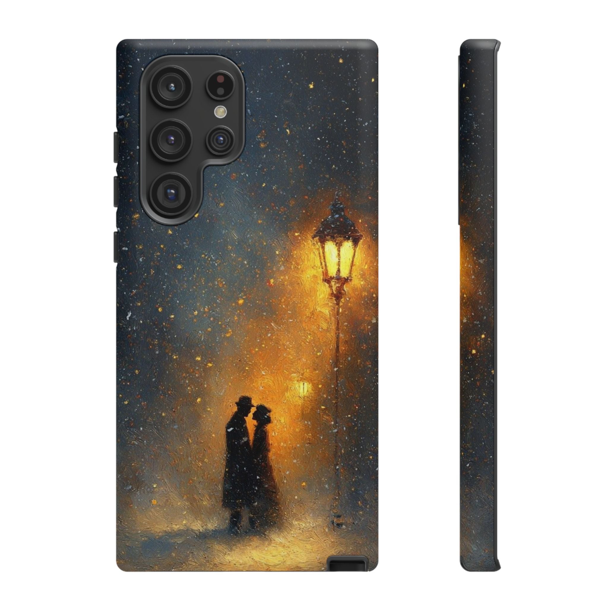 Romantic Snowy Street Phone Case — Vintage Couple Under Lamplight🌓🌙