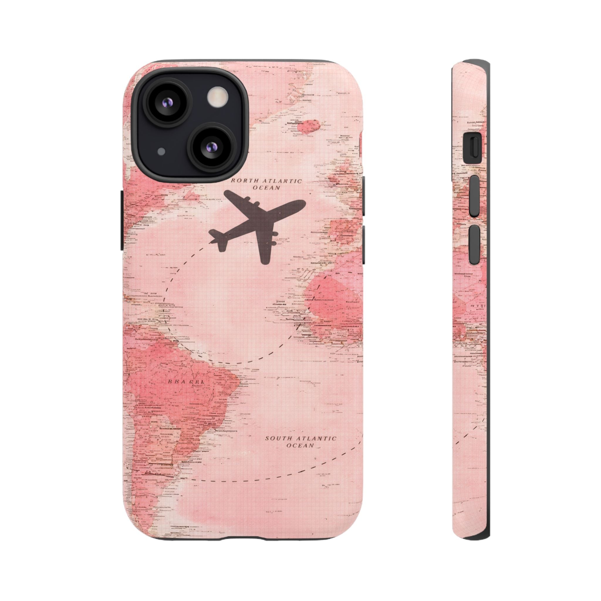 Pink World Map Phone Case with Airplane Silhouette – Travel Passport Case🎀✈️