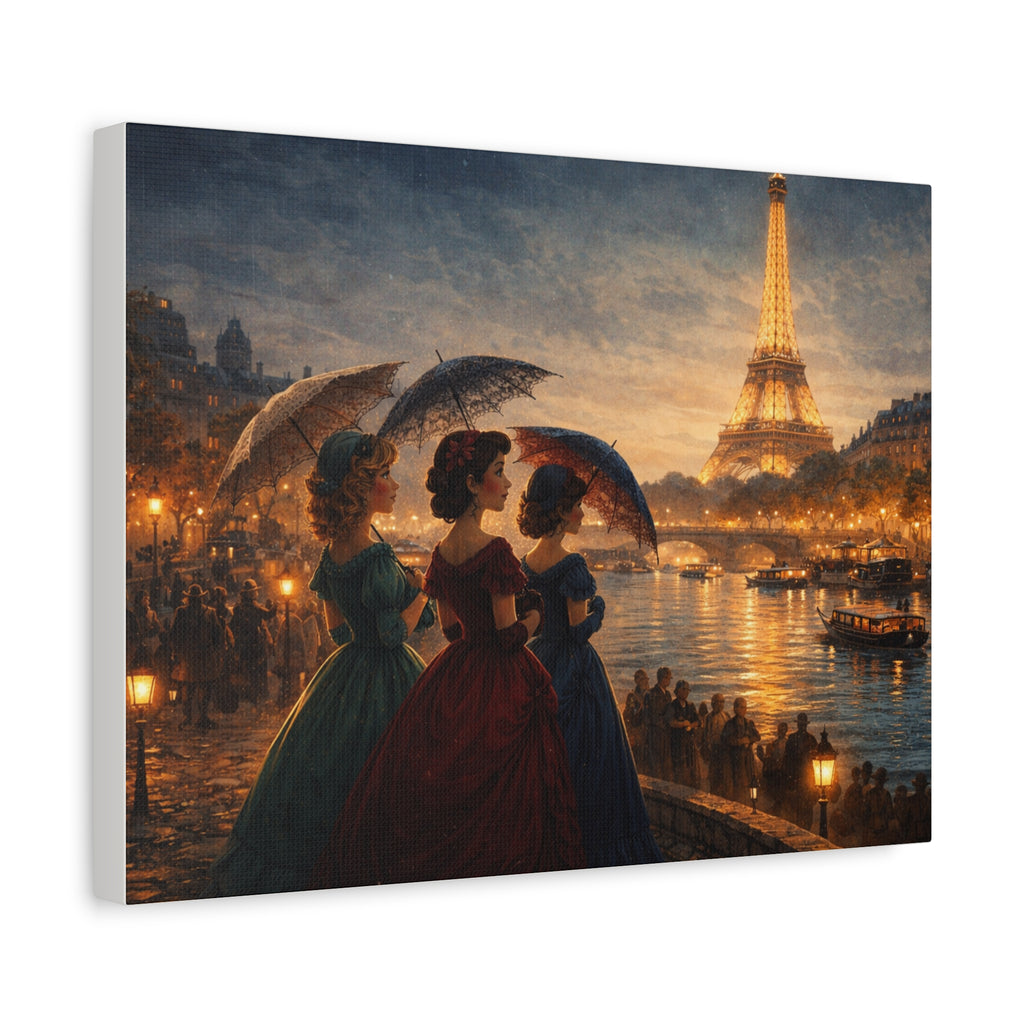 A Parisian Evening – Romantic Vintage Canvas Art by the Seine