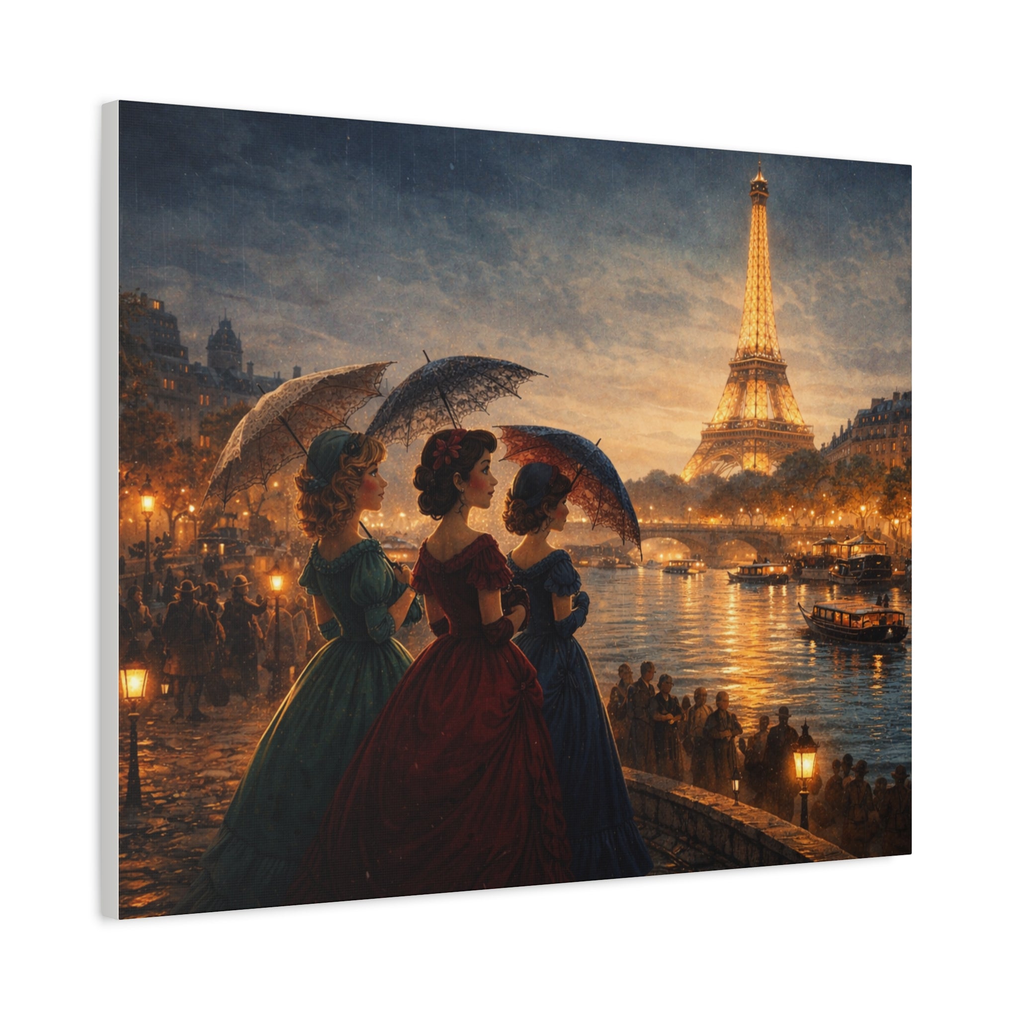 A Parisian Evening – Romantic Vintage Canvas Art by the Seine