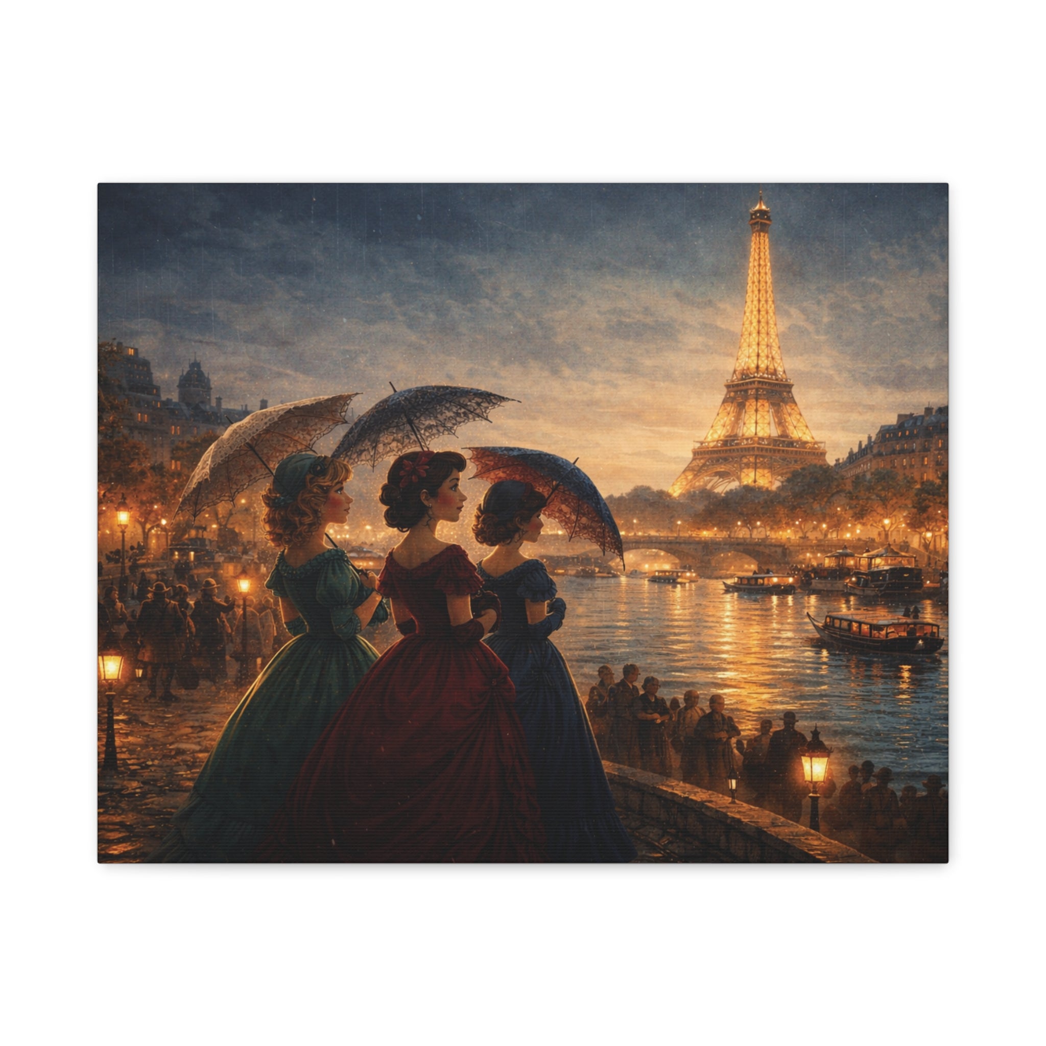 A Parisian Evening – Romantic Vintage Canvas Art by the Seine🏞️