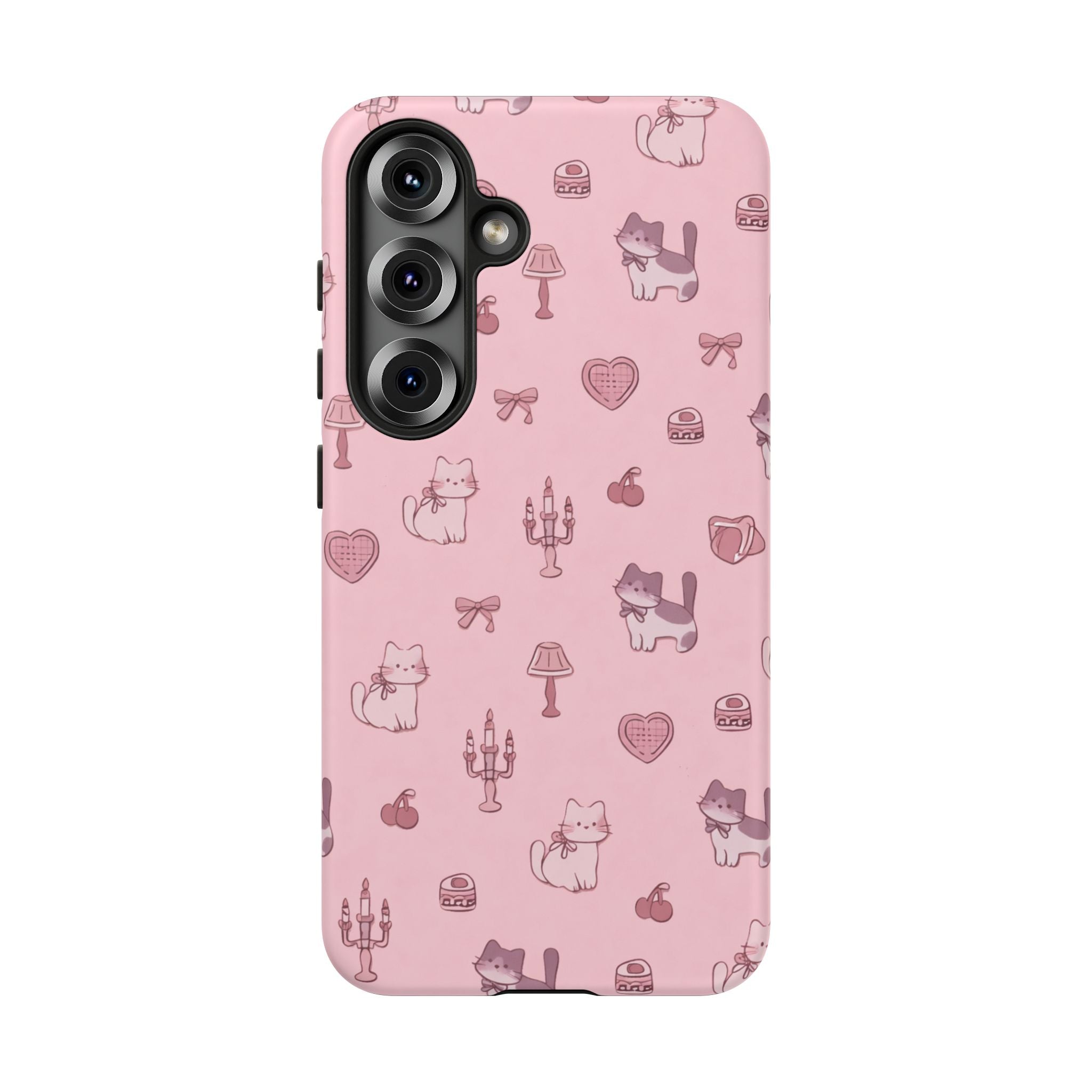 Pink Kawaii Cat Pattern Tough Phone Case🎀💕🐈