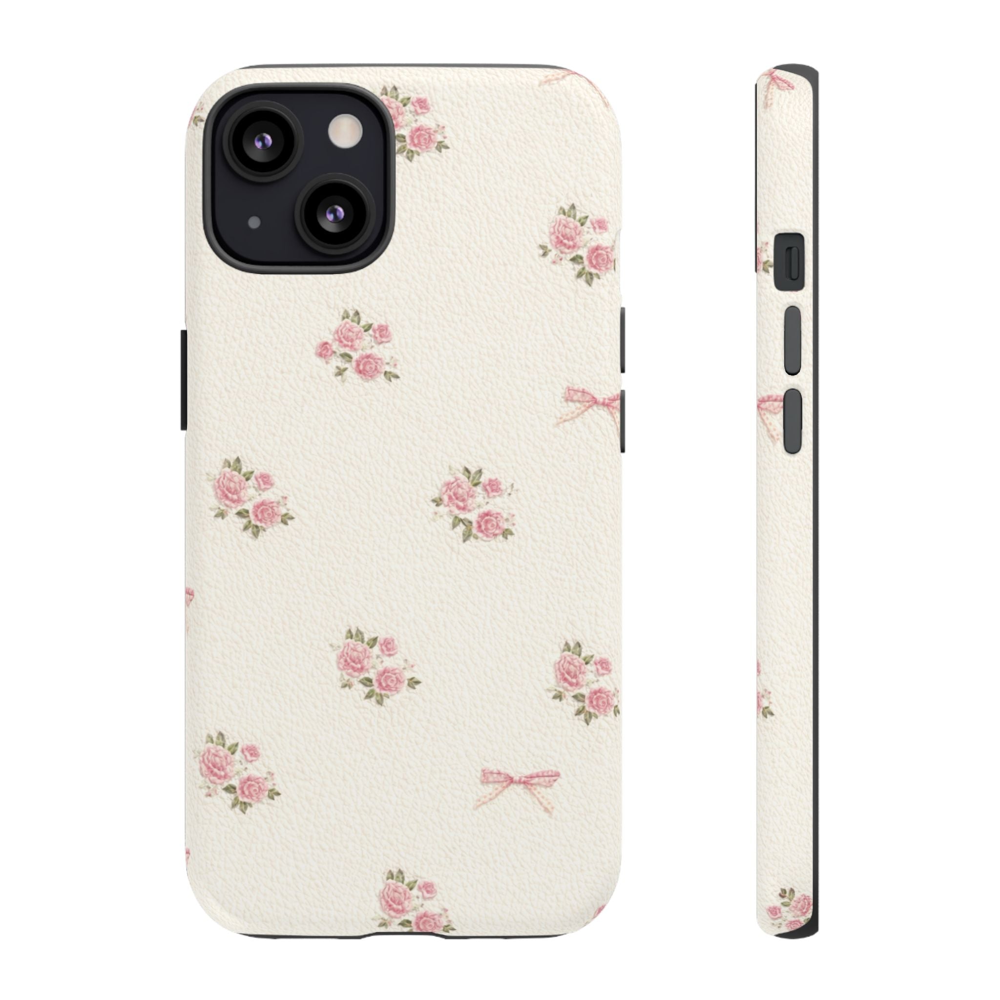 Floral Bow Tough Phone Case — Vintage Pink Rose Pattern🌷🎀