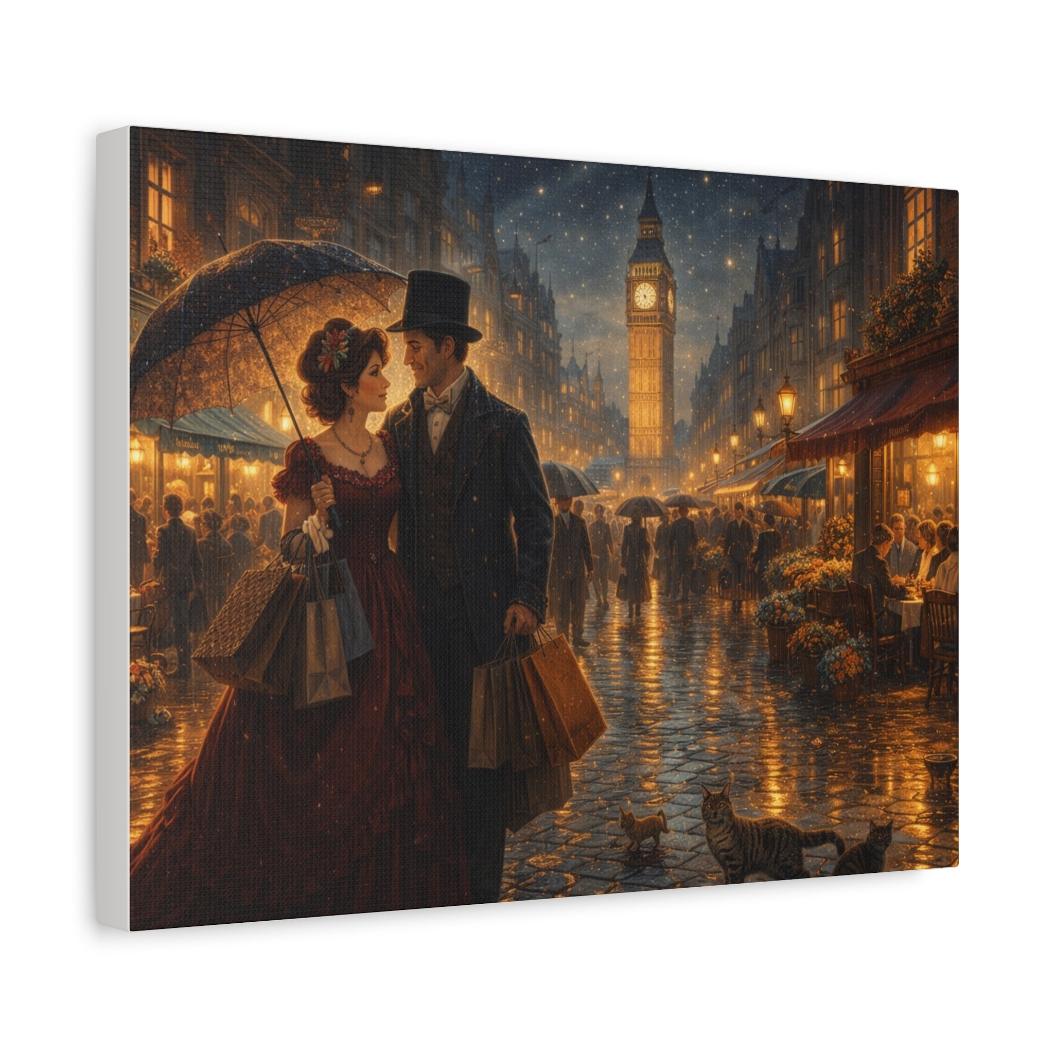 🕯️ Victorian London Rainy Evening Canvas — A Love Story Under Gaslight ✨