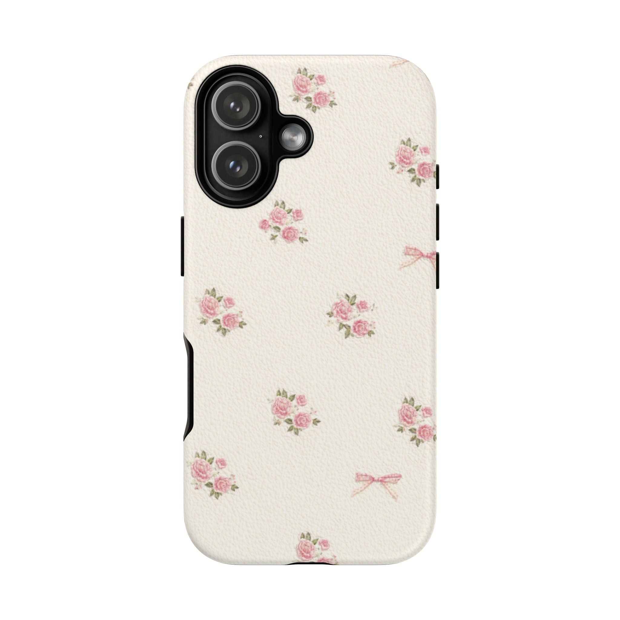 Floral Bow Tough Phone Case — Vintage Pink Rose Pattern🌷🎀